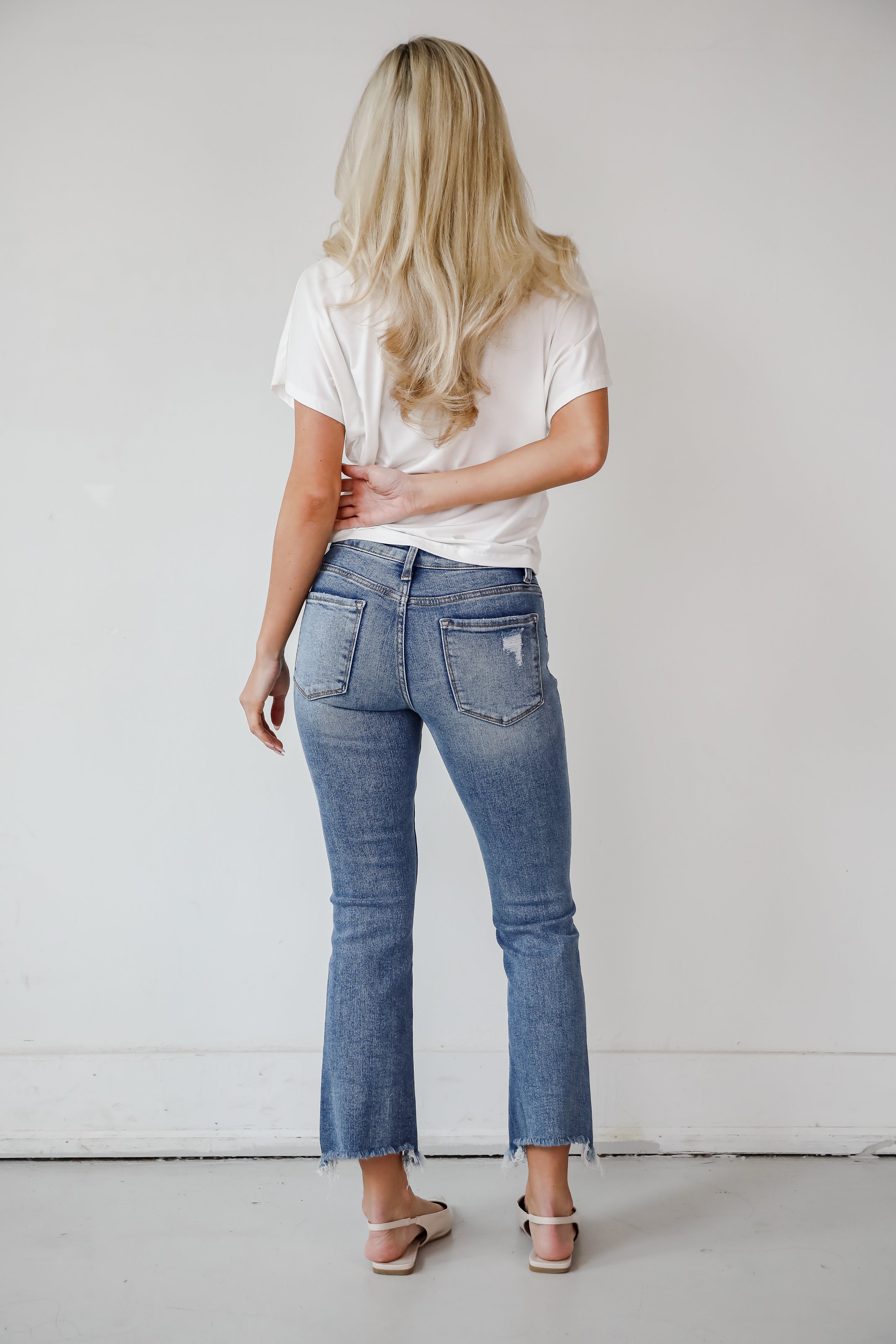 Amber Medium Wash Mid Rise Ankle Bootcut Jeans for Women - Comfortable Stretch Denim Pants for Casual Wear & Everyday Outfits