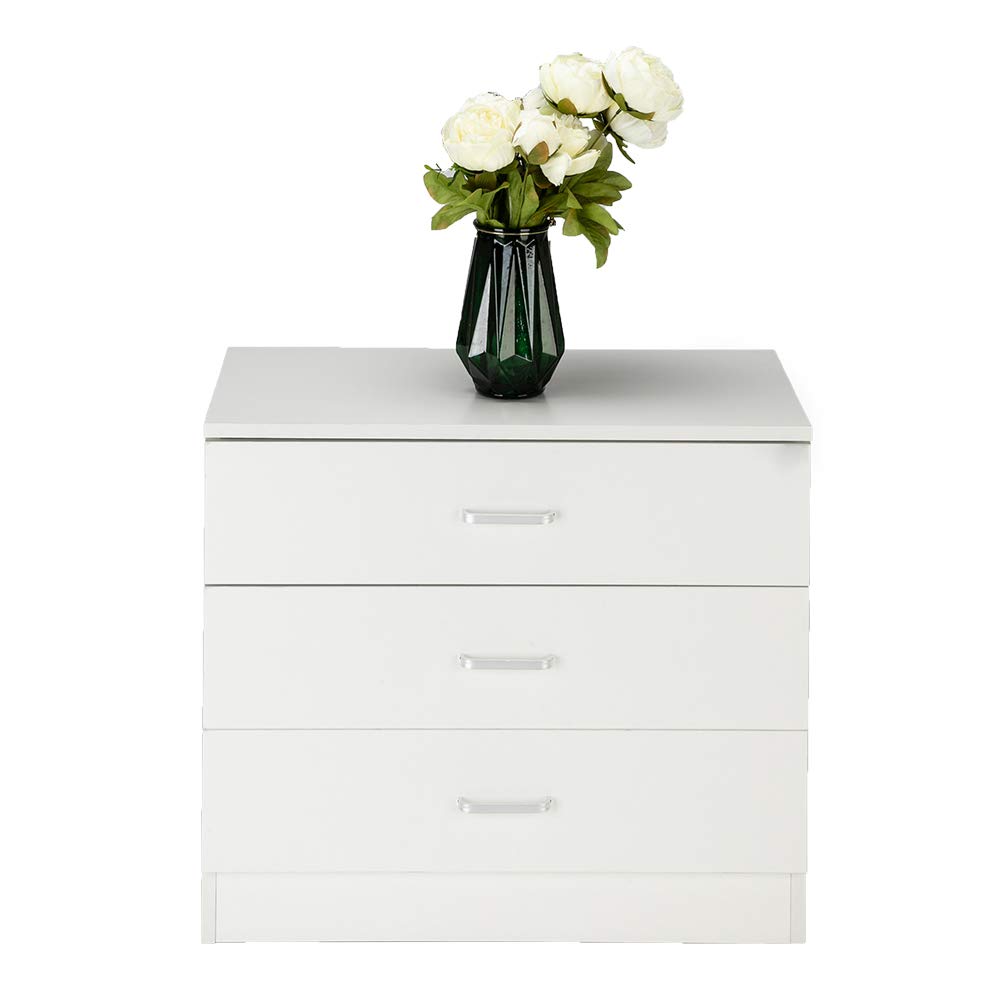 Henf 3 Drawer Wooden Dresser - Modern Chest of Drawers, Nightstand & End Table with Storage for Bedroom, Living Room & Hallway - Perfect for Small Space Organization & Home Decor (White)