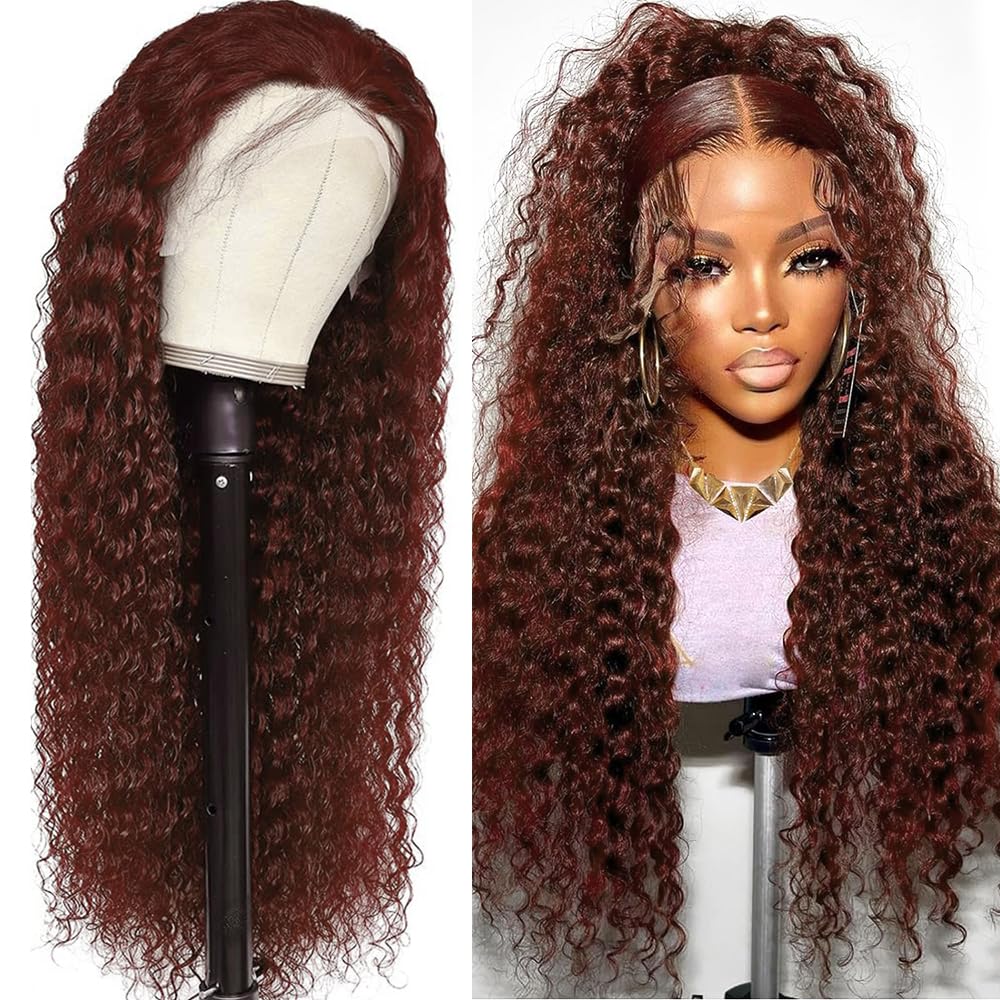 30 Inch Deep Wave Lace Front Wigs Human Hair - Pre Plucked Reddish Brown 13x6 Lace Wig with Baby Hairline | Natural Burgundy Human Hair Wig for Women | Perfect for Daily Wear, Cosplay, and Special Occasions