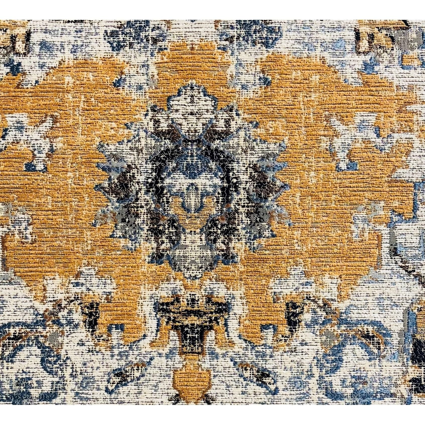 Plutus Brands Free Spirit Damasque Double Sided Luxury Throw Pillow - 12x25 Inches - Blue Beige Gold - Elegant Home Decor for Sofa, Bed & Living Room