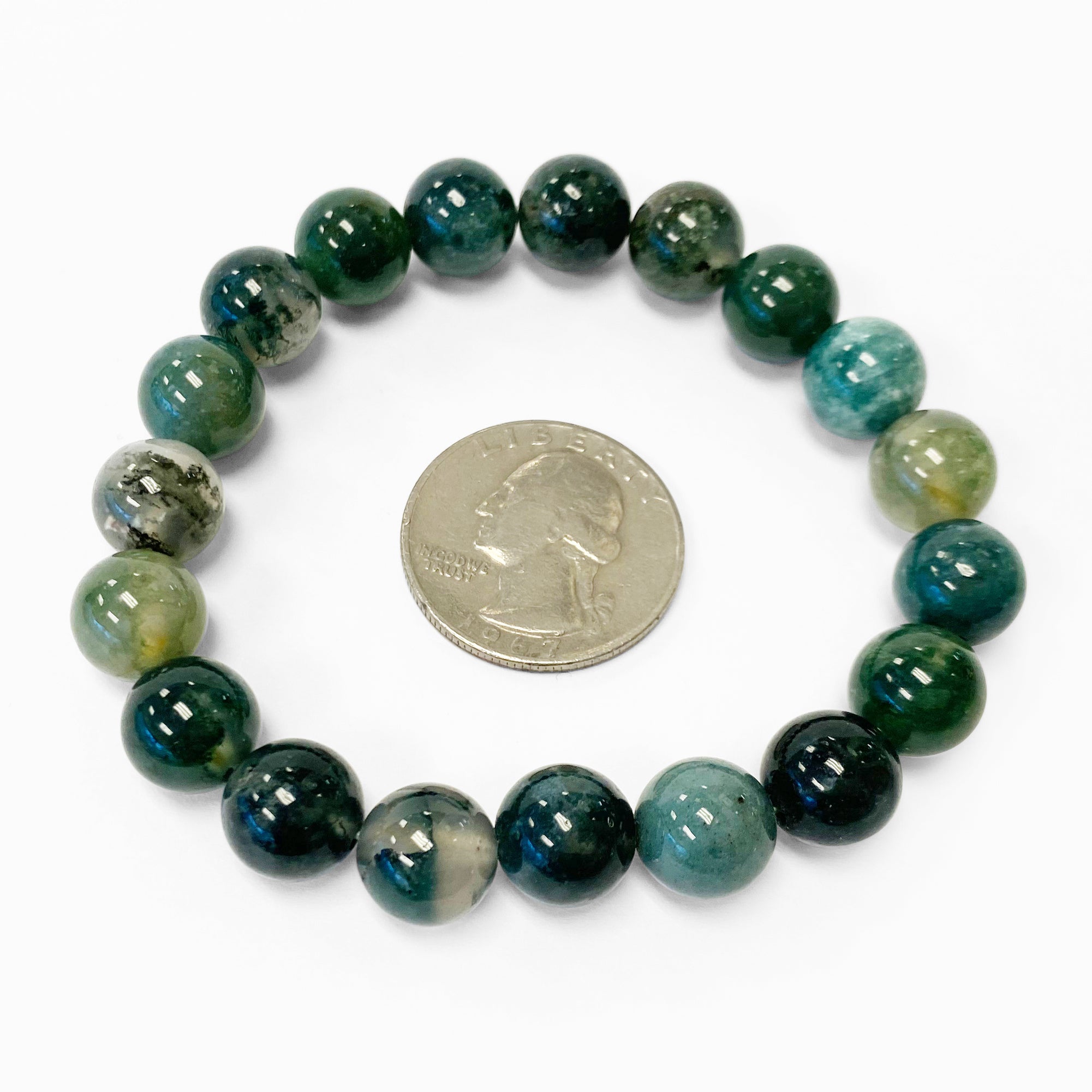 10mm Ocean Agate Gemstone Beads Stretch Bracelet - Unisex Handmade Adjustable One Size Fits All for Yoga, Meditation & Boho Fashion Accessories