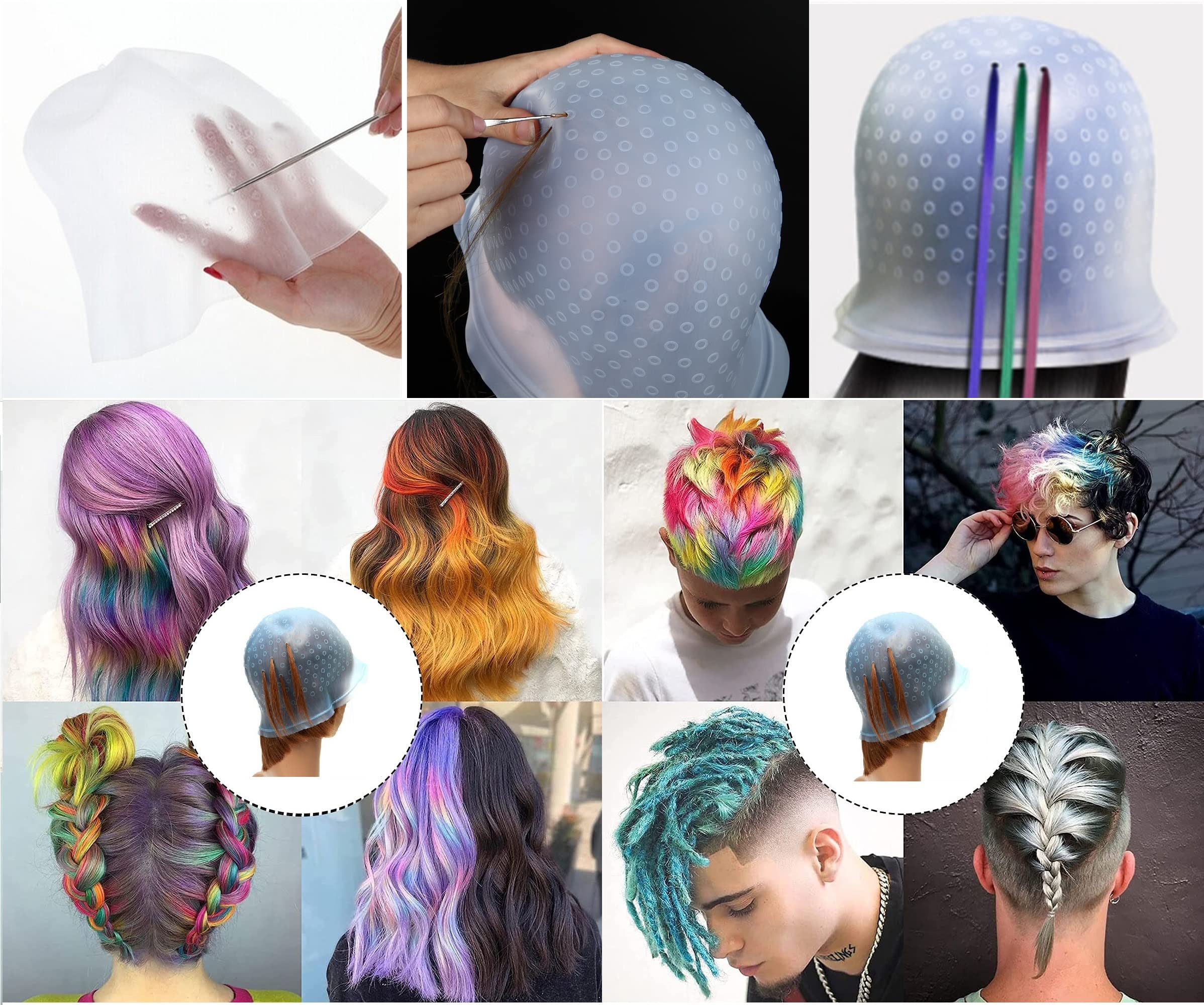 Shri Kanth Professional Silicone Hair Highlighting Cap with Metal Hook - Reusable Bleaching & Hair Dye Cap for Salon & Home Use | Perfect for Highlights, Balayage, Ombre & Root Touch-Ups
