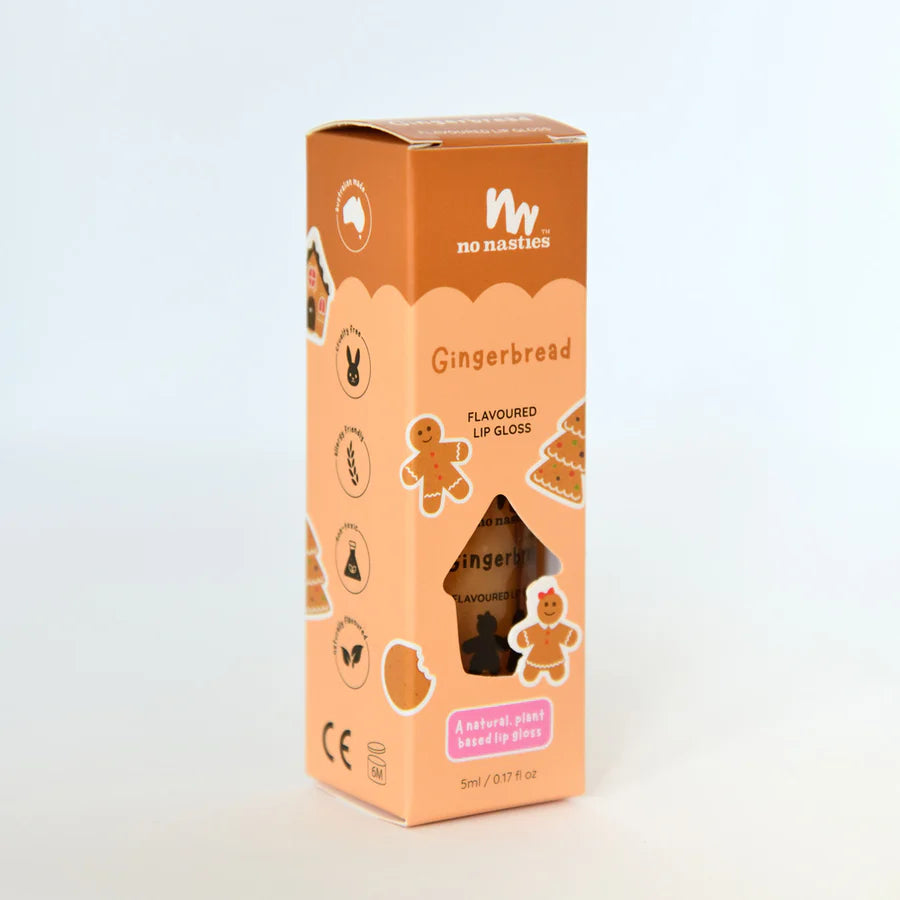 Natural Kids Lip Gloss - Christmas Limited Edition Gingerbread Flavor | Safe & Moisturizing Lip Care for Holiday Parties & School Events