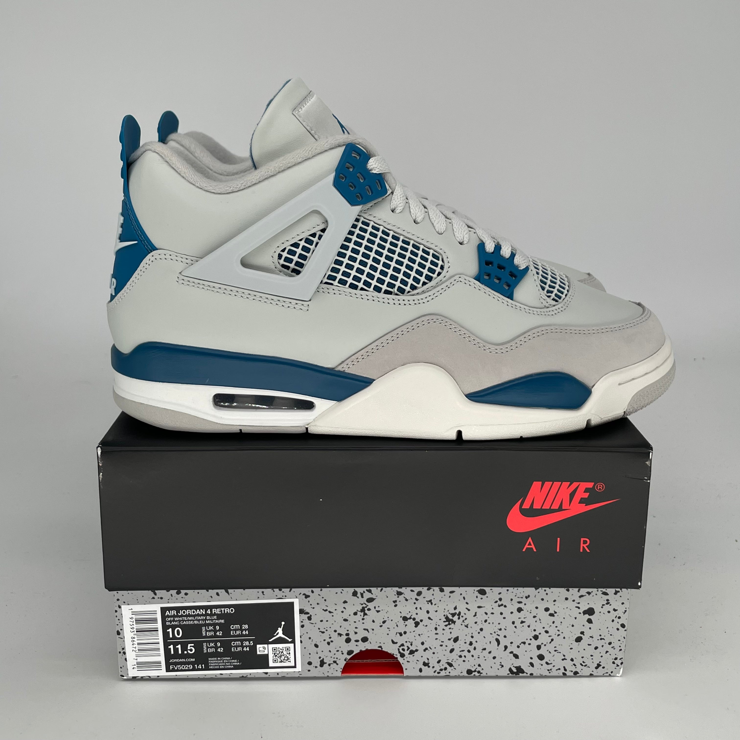 Original Air Jordan 4 Retro 'Military Blue' Men's Basketball Shoes - Size 10 & Women's Size 11.5 (FV5029-141) - Perfect for Sneaker Collectors & Streetwear Fashion