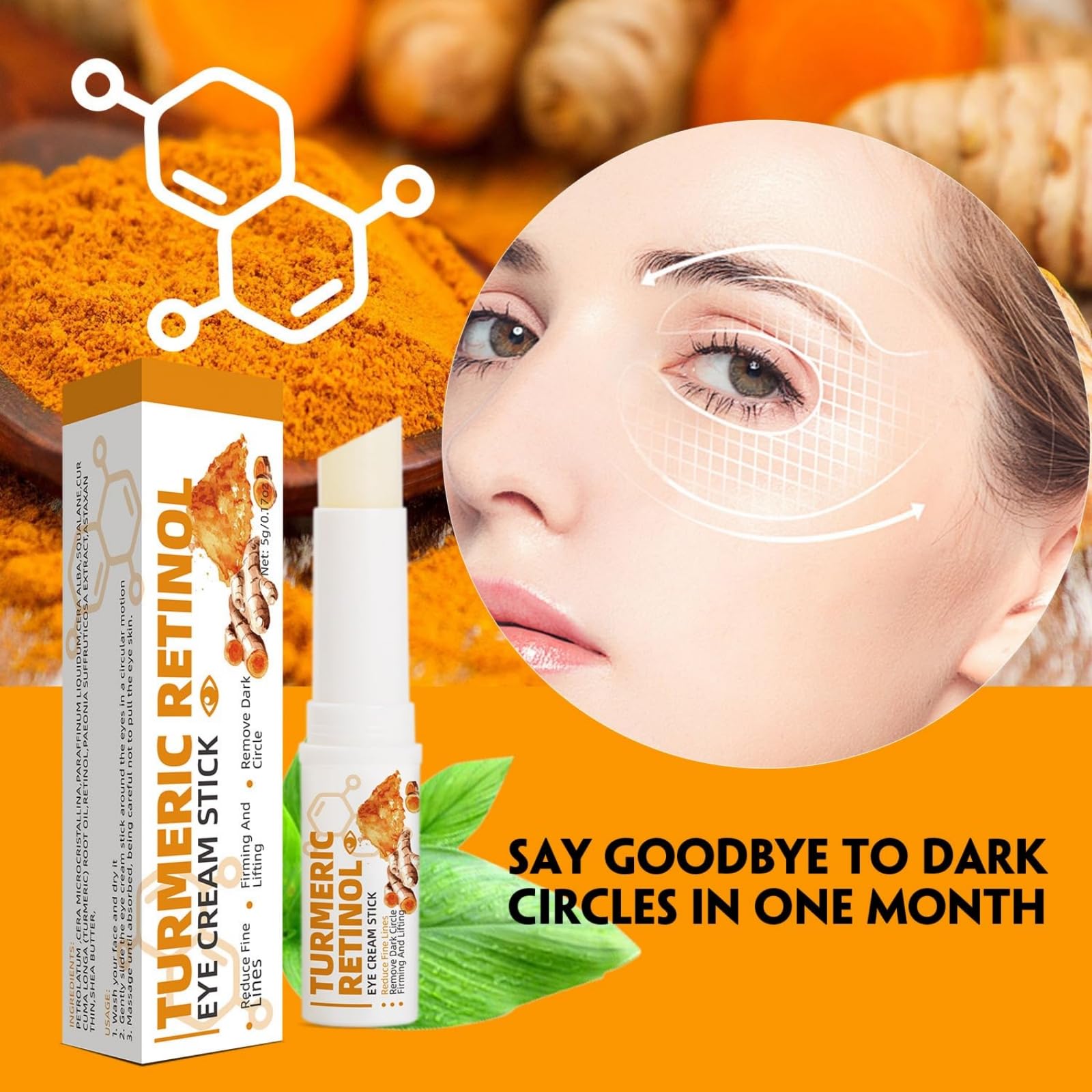 Lumistick Turmeric Eye Cream Stick for Dark Circles, Puffiness & Fine Lines - Under Eye Treatment for Brightening & Hydration - Perfect for Morning & Night Skincare Routine