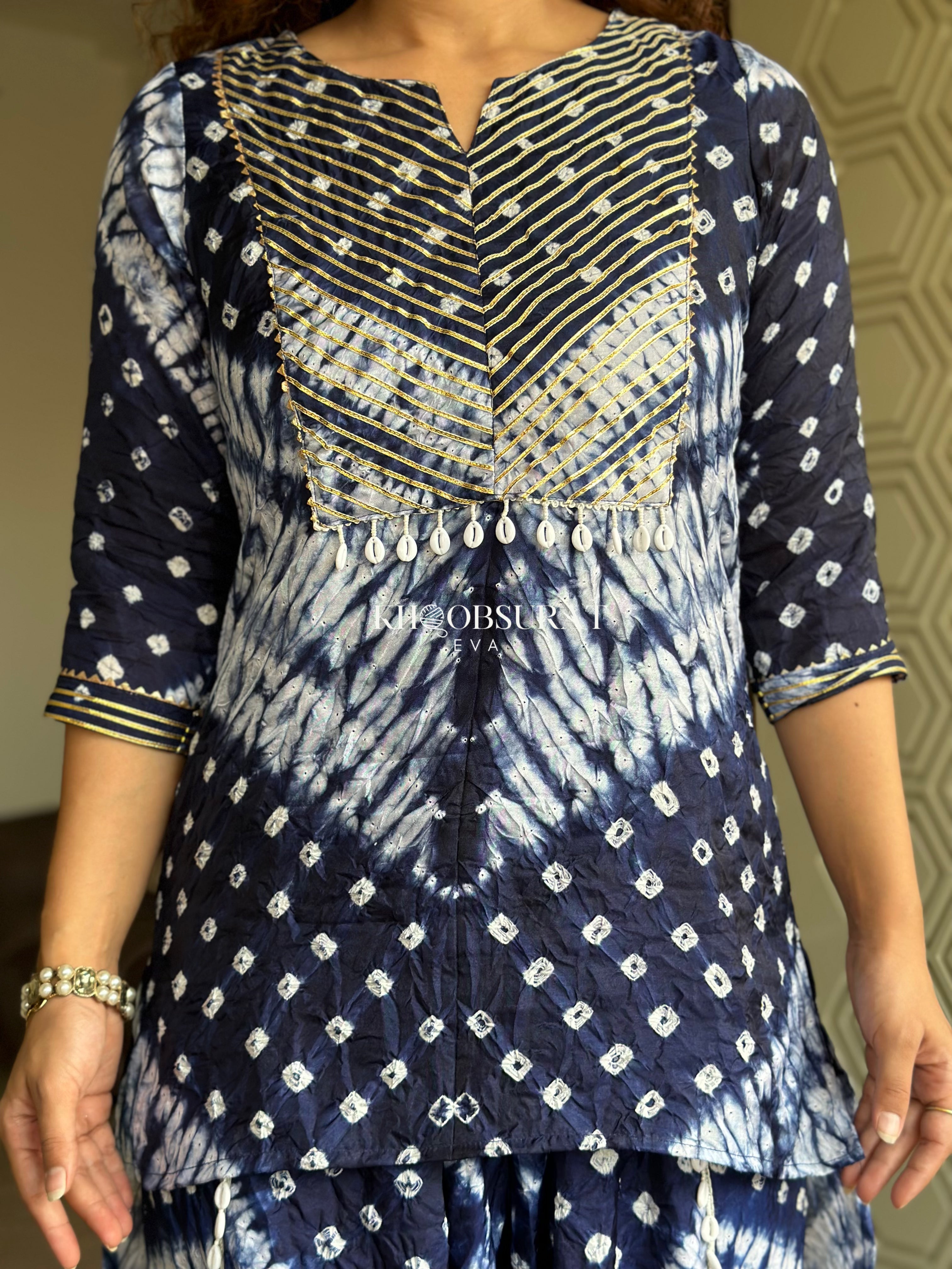 Gota Bandhej Blue Ethnic Coord Set for Women | Traditional Indian Kurti & Dupatta Outfit | Perfect for Festivals, Weddings & Cultural Events
