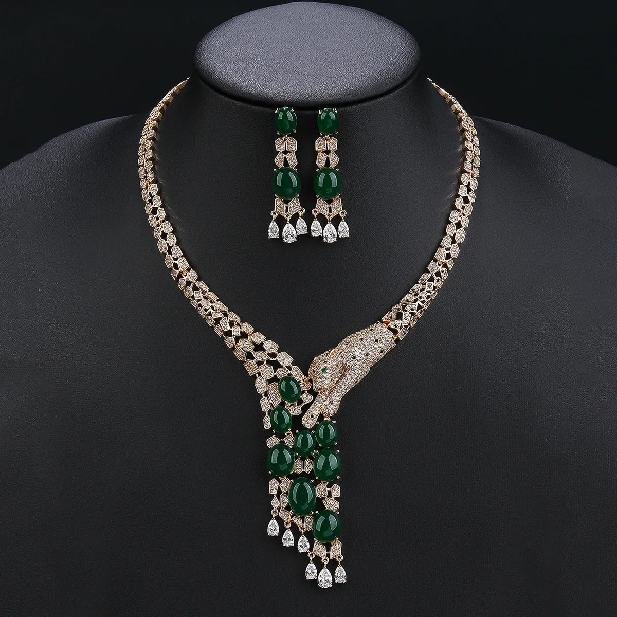 Stylish Animal Leopard Print Necklace & Earrings Jewelry Set - High-Quality Cubic Zirconia for Women - Perfect for Parties, Date Nights & Special Occasions