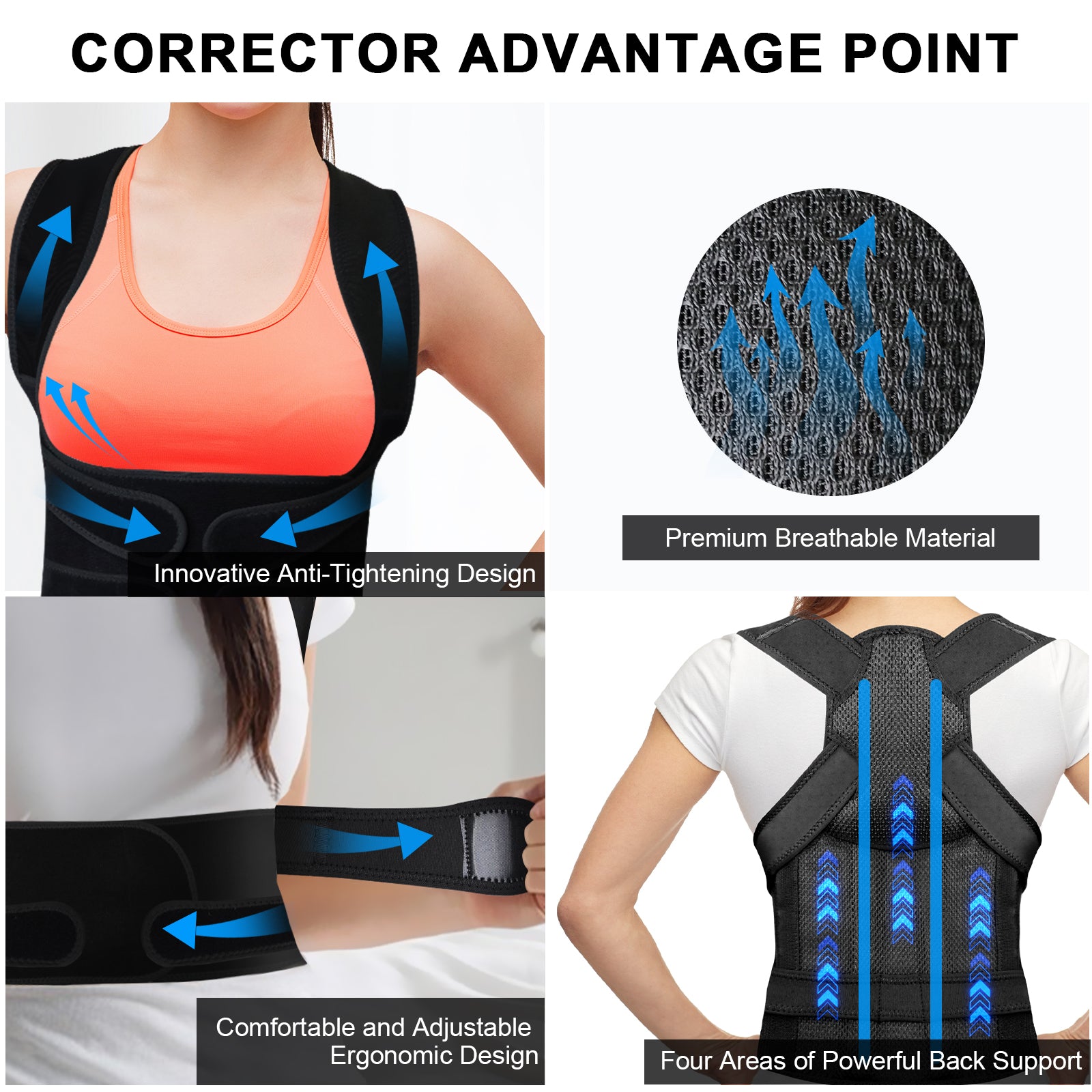 Wetene Adjustable Lightweight Back Brace & Posture Corrector for Women & Men - Scoliosis & Hunchback Support (Medium) - Ideal for Office Work, Driving & Daily Pain Relief