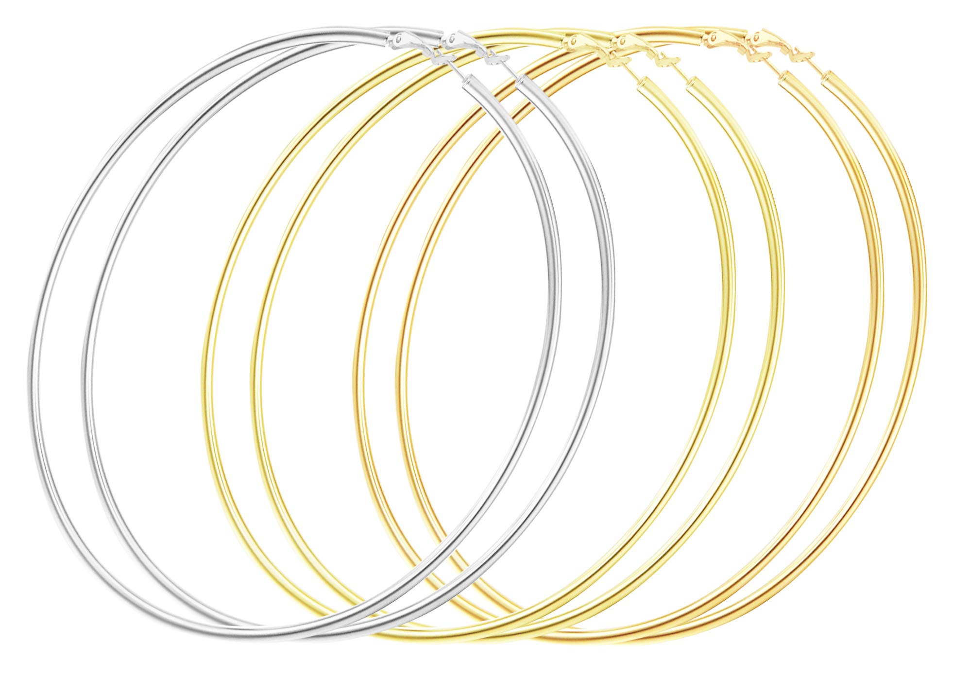 LDier 14K Gold Plated Stainless Steel Large Hoop Earrings for Women - 3 Pairs Set (70-100mm) - Fashion Statement Jewelry for Girls & Ladies - Perfect for Daily Wear, Parties, and Christmas Gifts