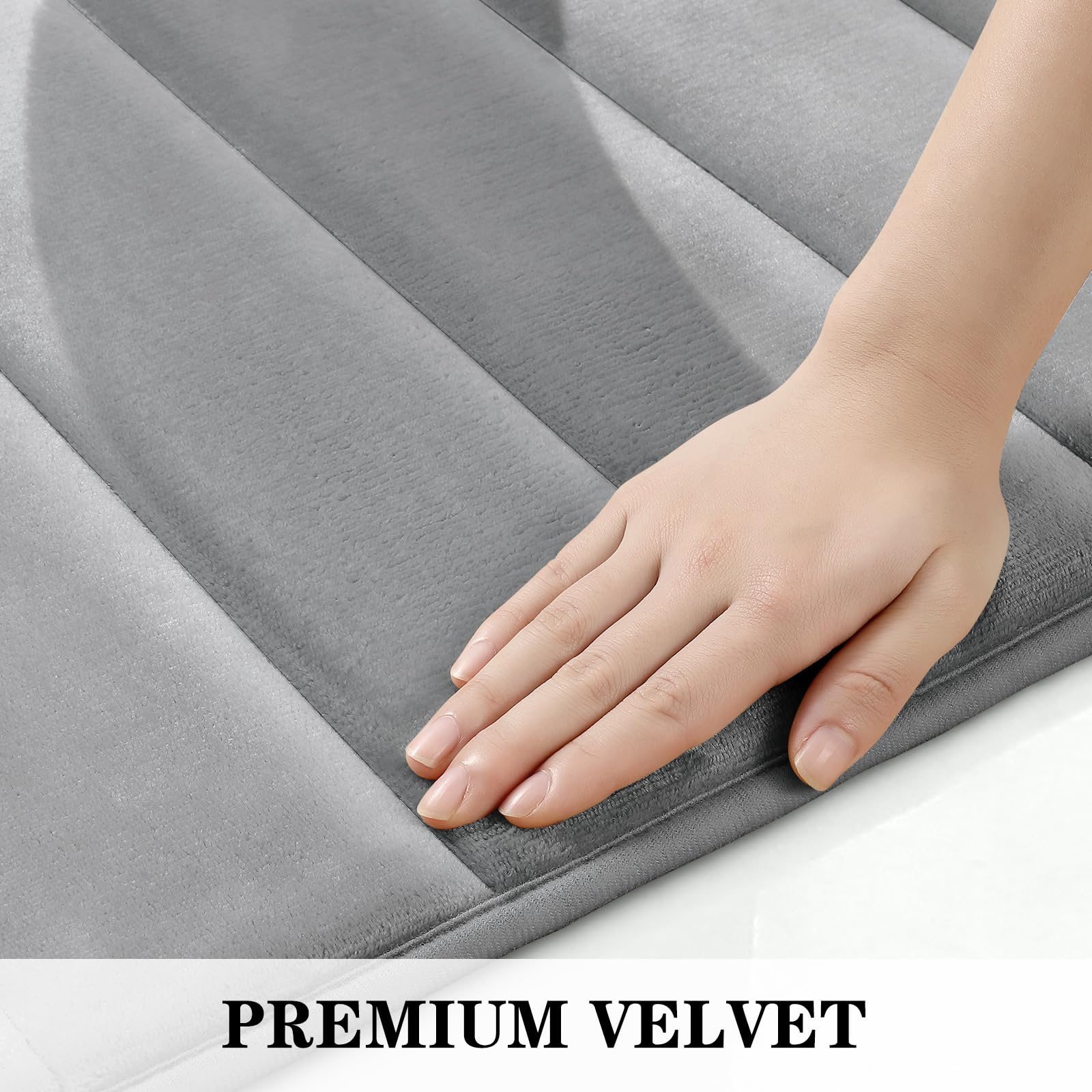 BYSURE Grey Memory Foam Bathroom Rug Set - 3 Piece Non-Slip, Super Soft & Absorbent Bath Mats - Machine Washable Toilet Mats for Bathroom Floor - Perfect for Bathrooms, Showers & Vanity Areas