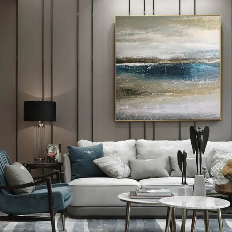 Ocean And Sky Painting #OS 006 - Handmade Canvas Wall Art for Home Decor, Office & Living Room - Coastal Landscape Artwork for Beach House & Modern Interior Design