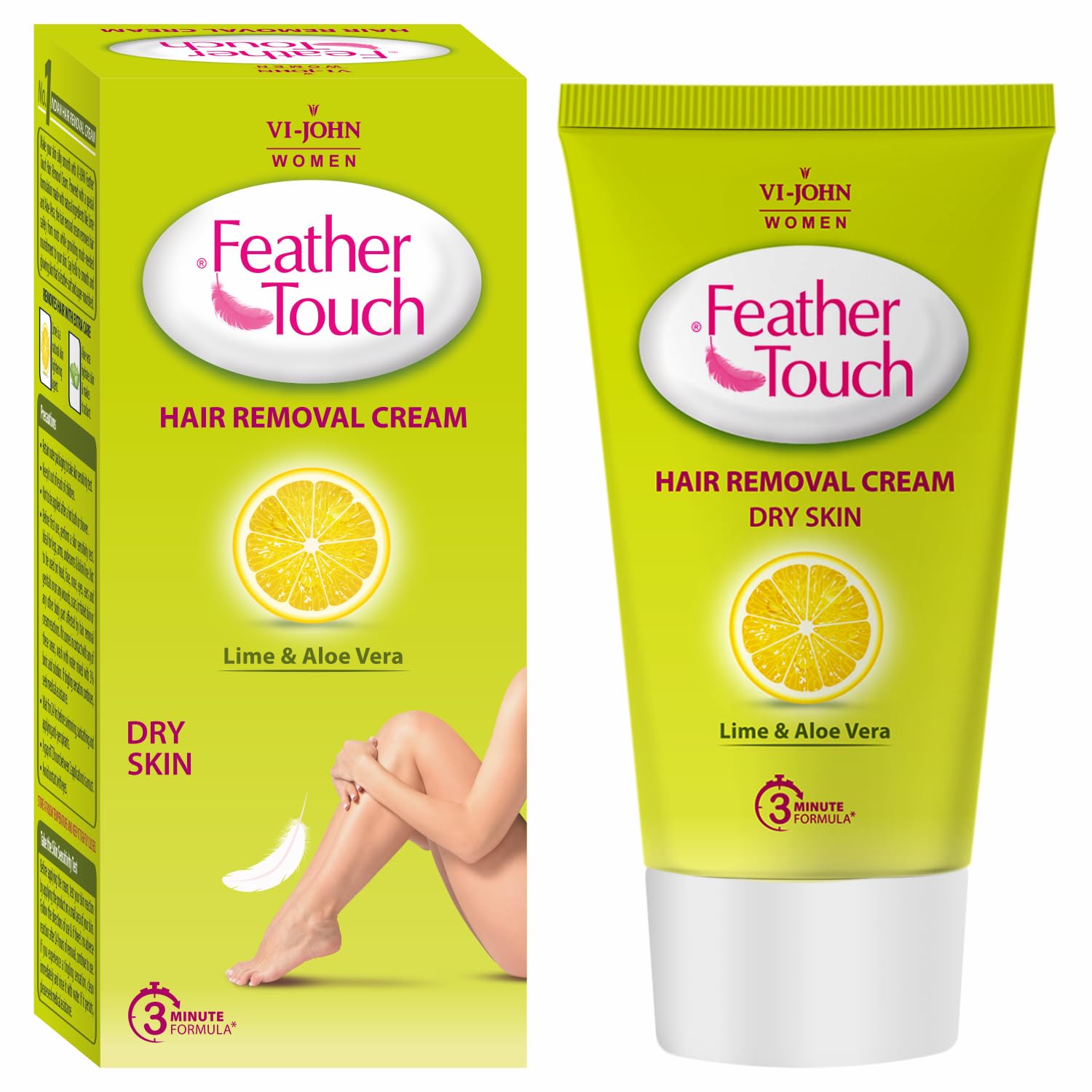 VI-JOHN Feather Touch Lime & Aloe Vera Hair Removal Cream for Dry Skin - Gentle Depilatory for Legs, Underarms, Bikini Line & Arms (40g) | Painless Hair Remover for Smooth Skin at Home