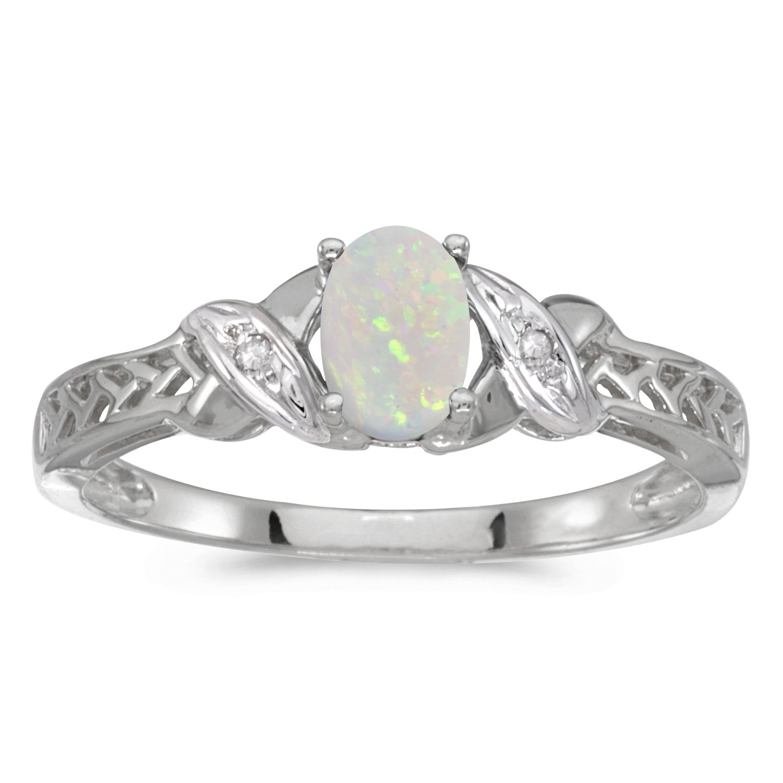 10K White Gold Oval Opal and Diamond Ring for Women – Elegant Birthstone Jewelry Gift for Engagement, Anniversary & Special Occasions