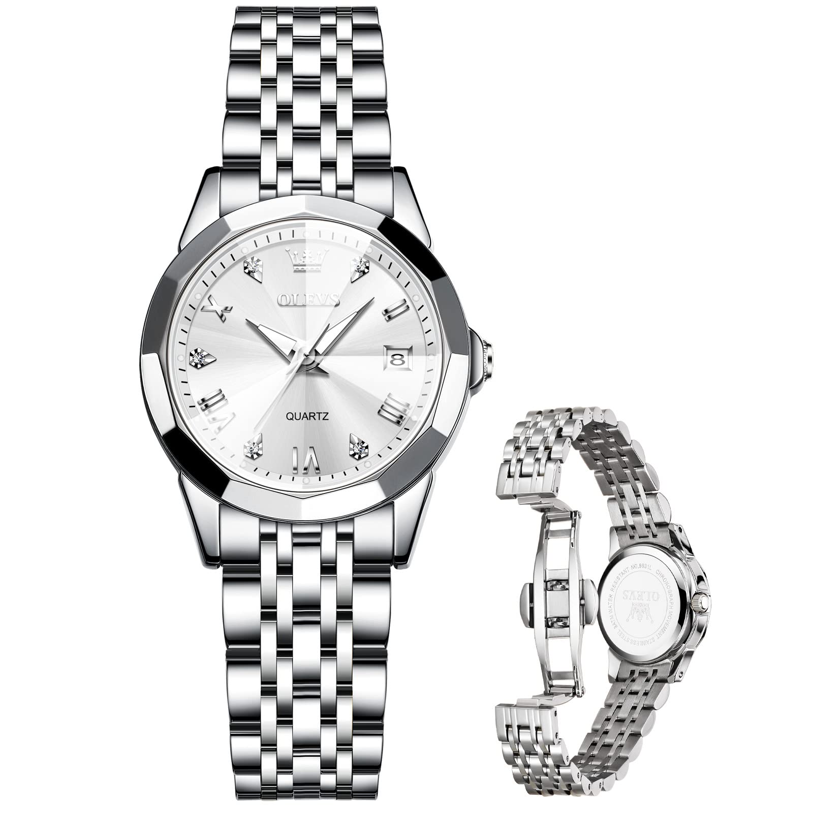 OLEVS Women's Analog Quartz Watch with Diamond Dial, Rose Gold Stainless Steel Strap - Fashion Dress Watch, Luminous & Waterproof for Everyday Wear, Office & Special Occasions