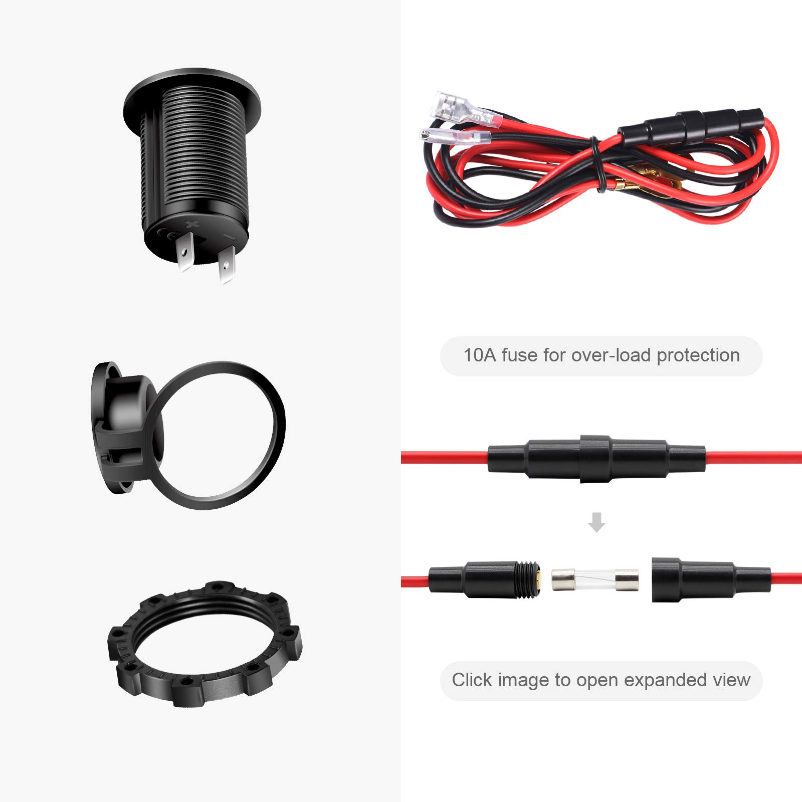 12V Waterproof Cigarette Lighter Socket - Universal Power Outlet for Car, Marine, Motorcycle, ATV & RV - Durable 12V Receptacle Plug by ZHSMS - Perfect for Road Trips, Boating & Outdoor Adventures