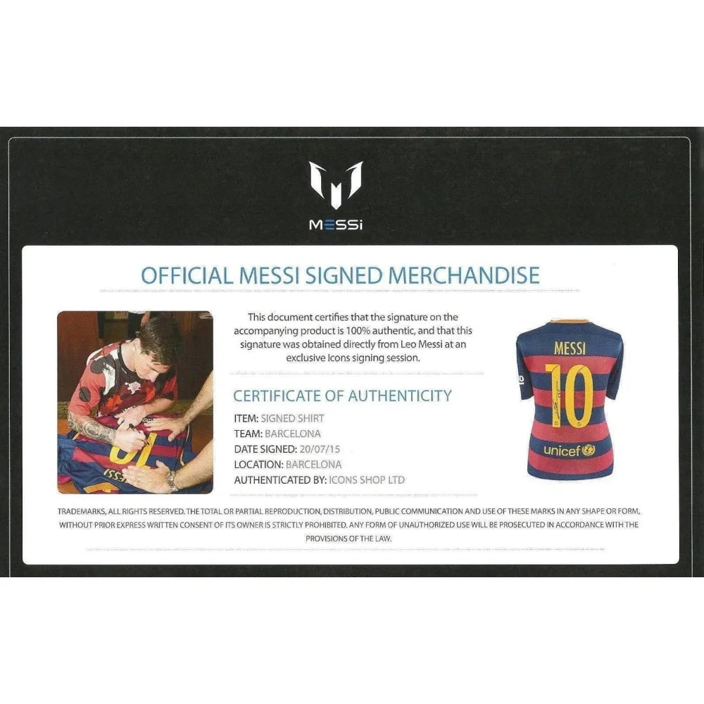 Authentic Lionel Messi Signed 2015-16 FC Barcelona Home Jersey with COA - Perfect for Soccer Fans, Collectors & Memorabilia Displays