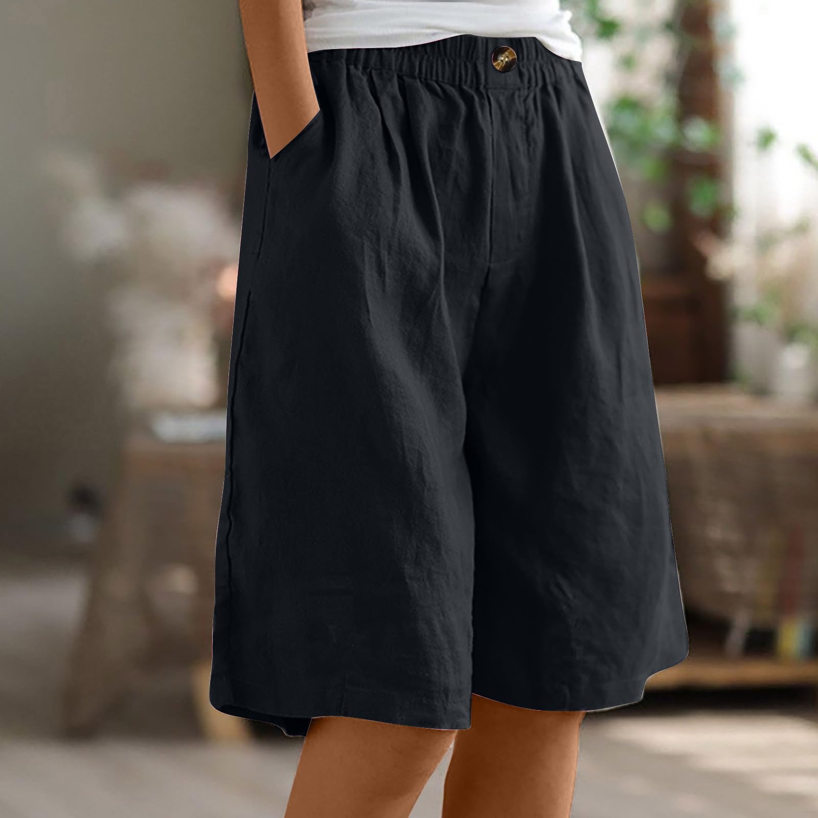 Women's High Waist Bermuda Shorts - Flowy Knee Length for Casual & Dressy Wear
