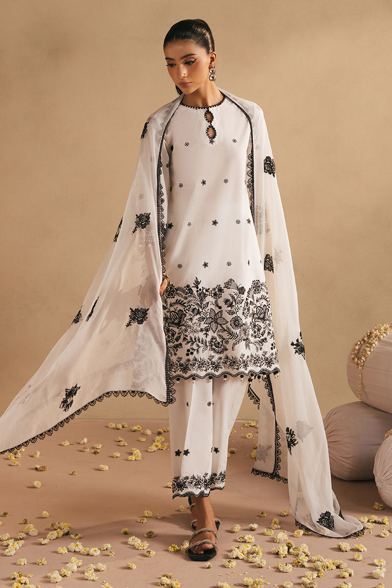 Monochrome Bliss 3-Piece Embroidered Lawn Suit for Women | Elegant Pakistani Formal Wear | Perfect for Weddings, Parties & Special Occasions