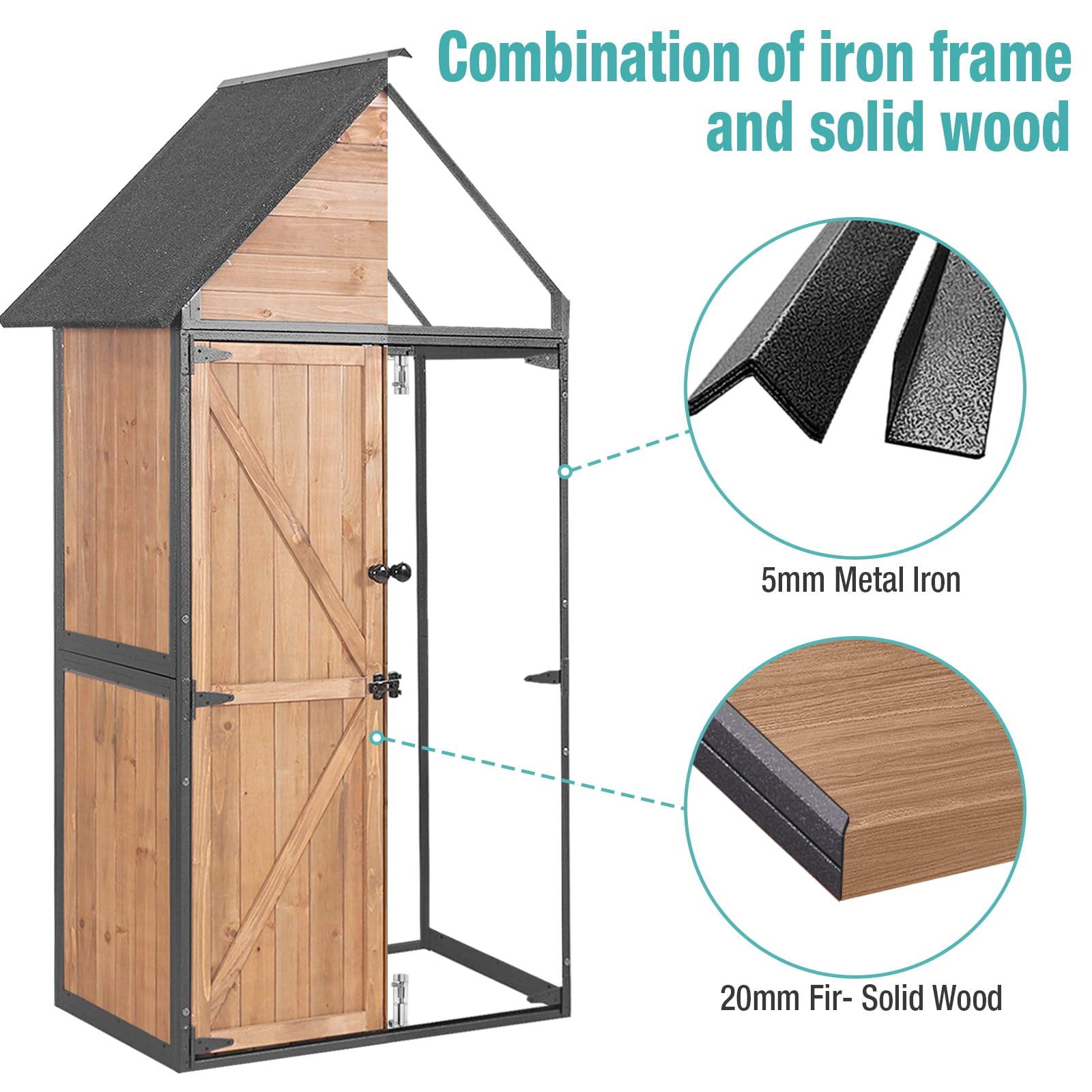 Outdoor Storage Shed with Metal Frame & Adjustable Shelves - Large Capacity Garden Tool Cabinet for Backyard, Patio, Lawn - Perfect for Storing Gardening Tools, Outdoor Equipment & Seasonal Items (Brown)