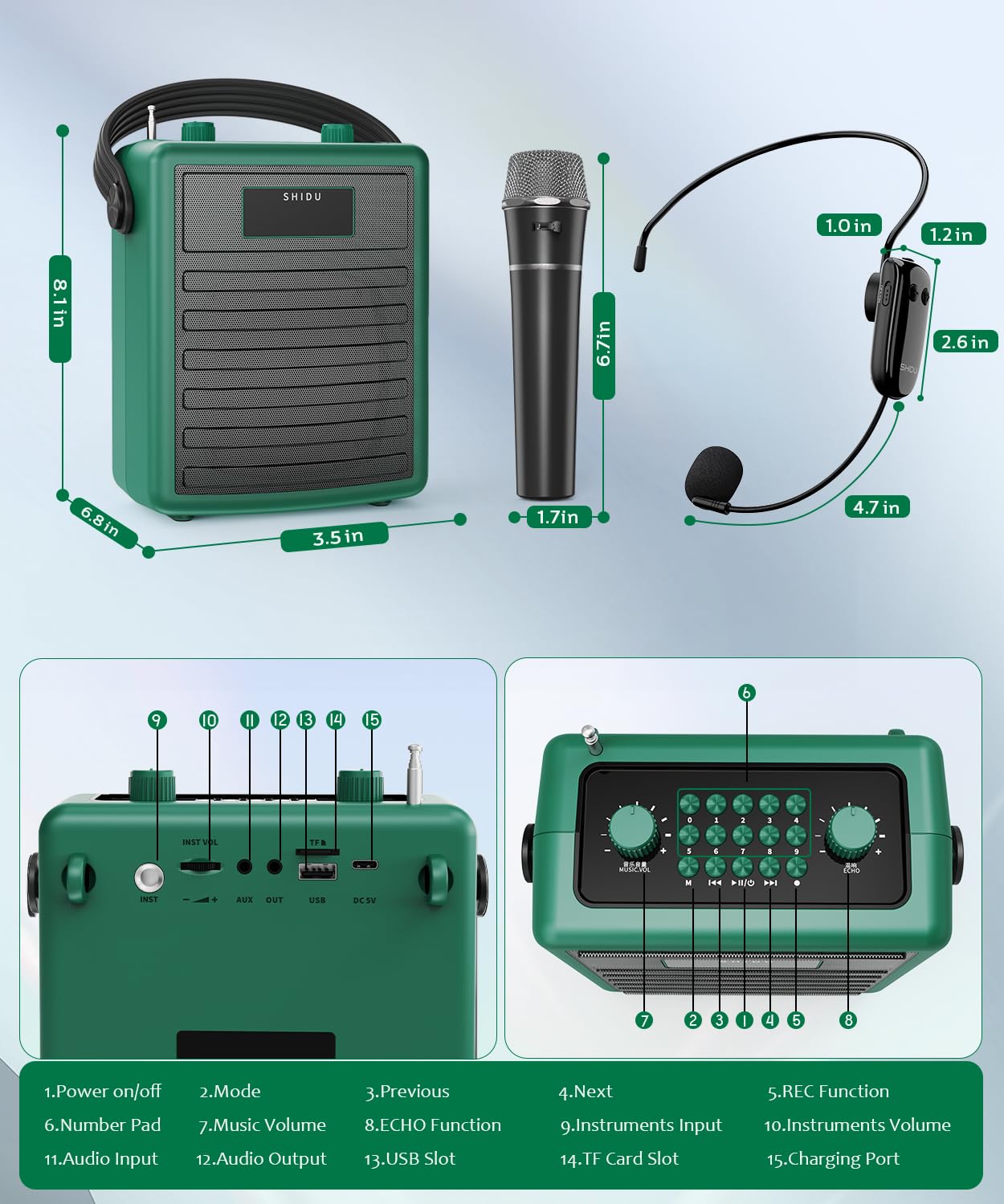 SHIDU Professional Portable Bluetooth Speaker with Wireless UHF Microphone - Voice Amplifier System with Headset & Handheld Mic for Teachers, Meetings, Speeches, Outdoor Events | Ideal for Classroom Lectures, Conference Presentations & Public Speaking