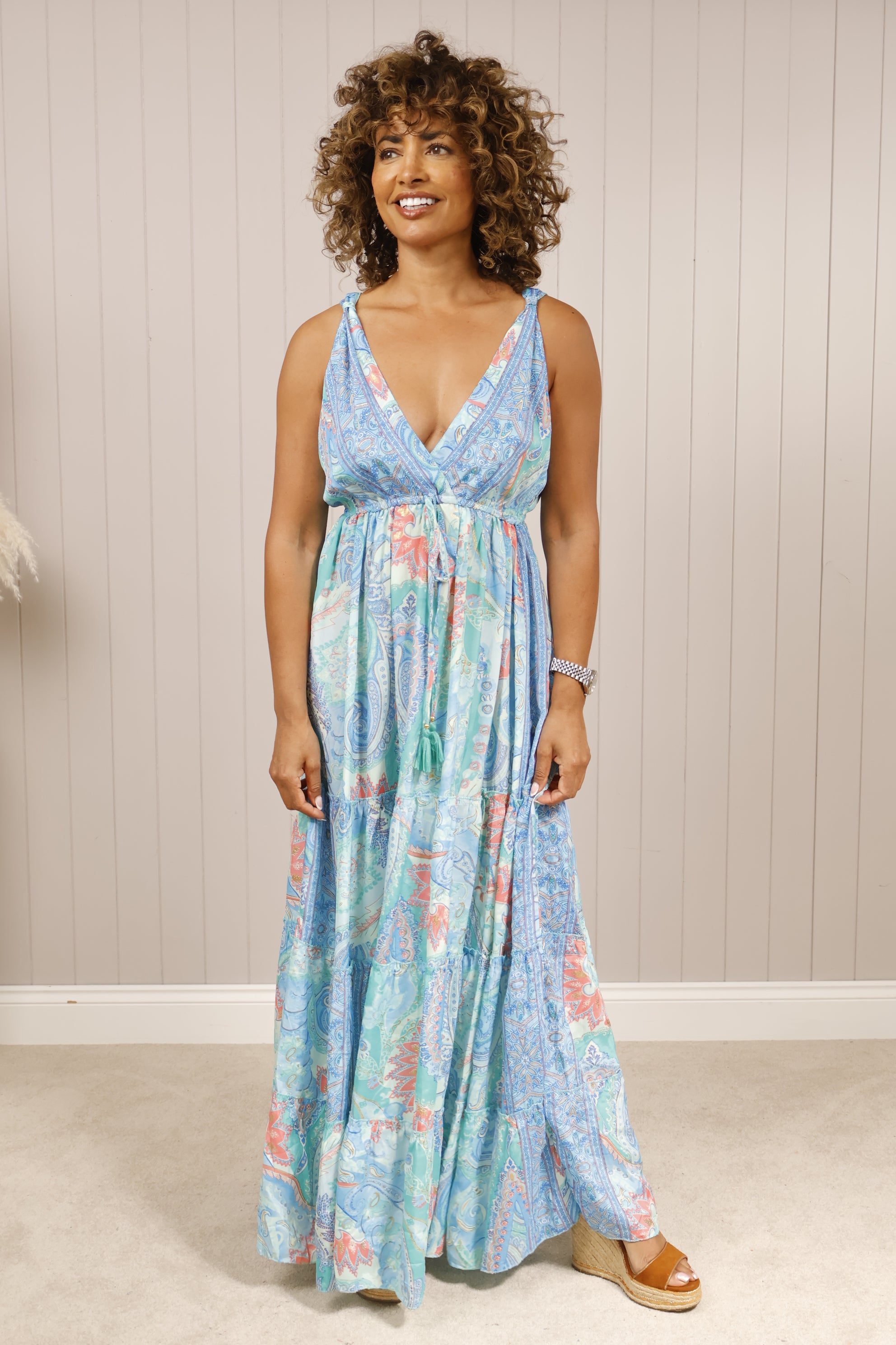 Zella Women's Maxi Dress in Blue - Flowy Long Summer Dress for Beach, Vacation & Casual Wear