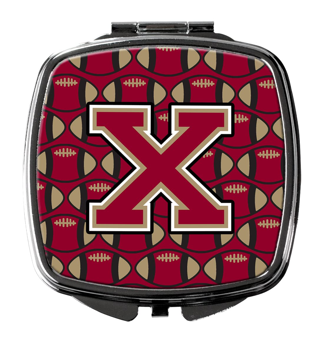 Caroline's Treasures CJ1078-XSCM Letter X Football Garnet and Gold Compact Mirror - Decorative Travel Makeup Mirror for Women & Girls, Perfect Gift, Folding Handheld Pocket Mirror for Touch-Ups On-The-Go, Game Day, or Travel Essentials