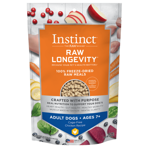Instinct Raw Longevity Chicken Recipe 100% Freeze Dried Adult Dog Food for Senior Dogs 7+ Years - High Protein Grain Free Kibble for Healthy Aging & Joint Support - Perfect for Mealtime or Training Treats