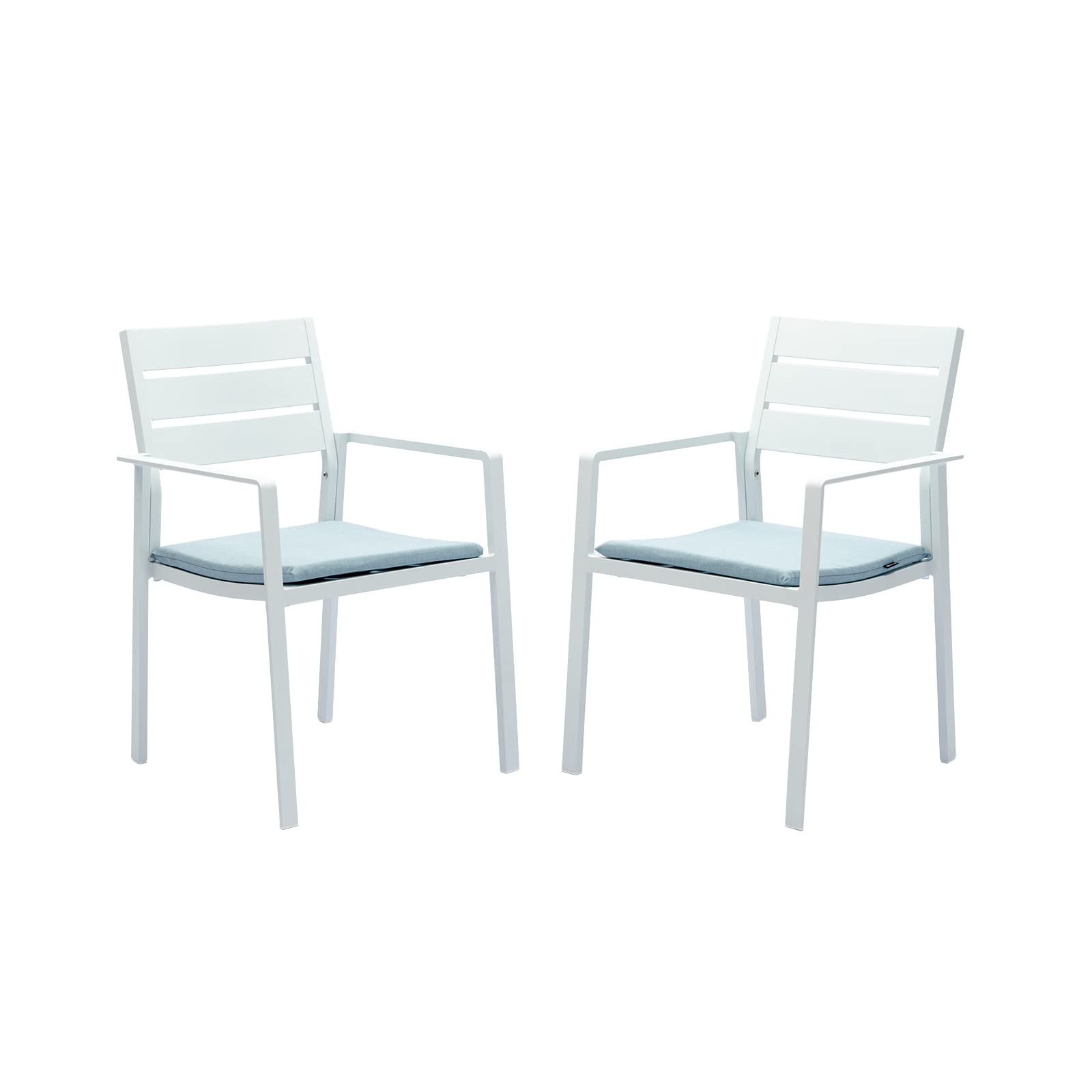 2-Pack White Stackable Outdoor Dining Chairs - Aluminum Frame Patio Armchairs with Wide Seats for Backyard, Garden, Poolside & Restaurant Use