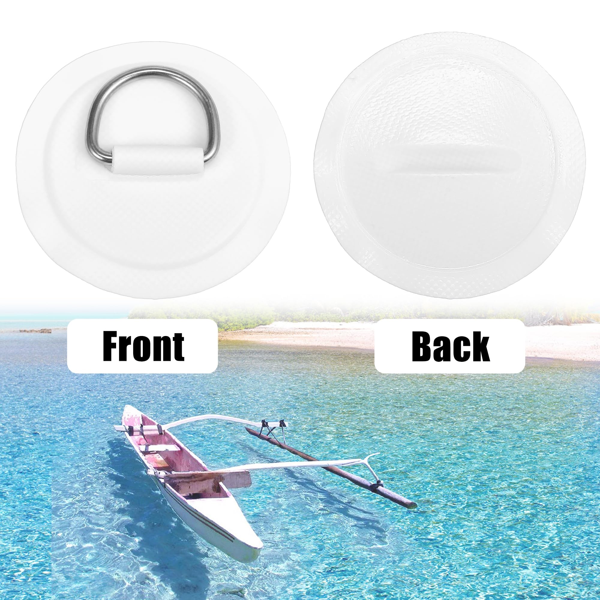 X AUTOHAUX Stainless Steel D-Ring Patch Set with Hook Rope - Heavy Duty PVC Round D-Ring Pads for Inflatable Boats, Kayaks, Canoes (White) - Perfect for Deck Rigging, Gear Attachment & Water Sports Accessories
