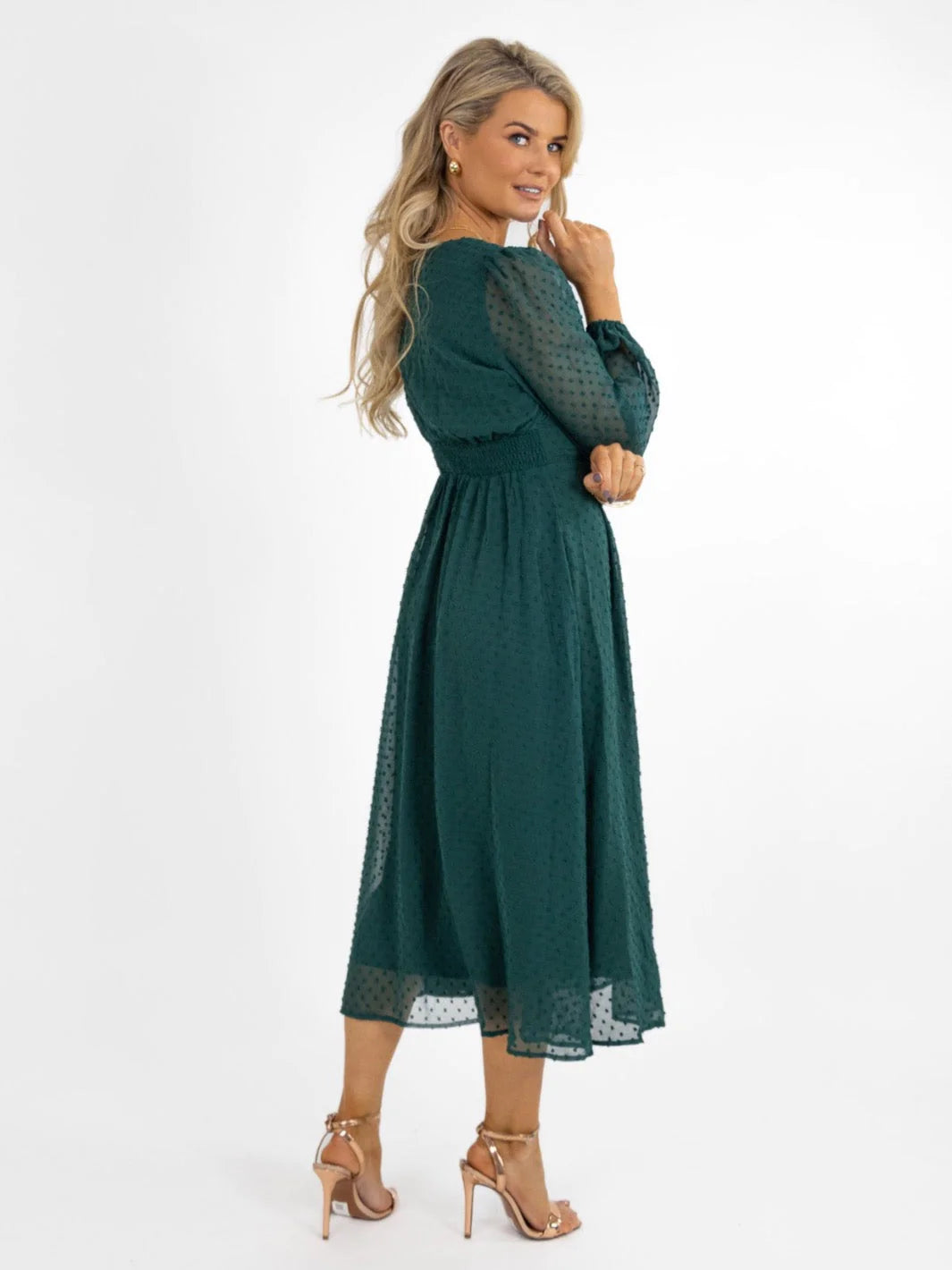 Elegant AUDREY MIDI DRESS in Green - Perfect for Casual Outings, Office Wear & Special Occasions