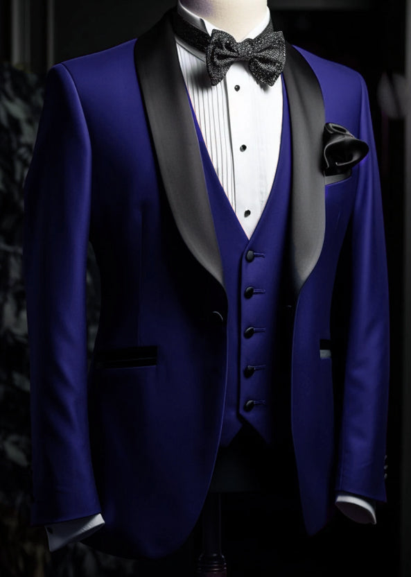 Royal Blue Tuxedo Suit for Men - 3 Piece Designer Set with Jacket, Vest & Pants | Formal Wedding, Prom & Black Tie Event Attire | CS1102