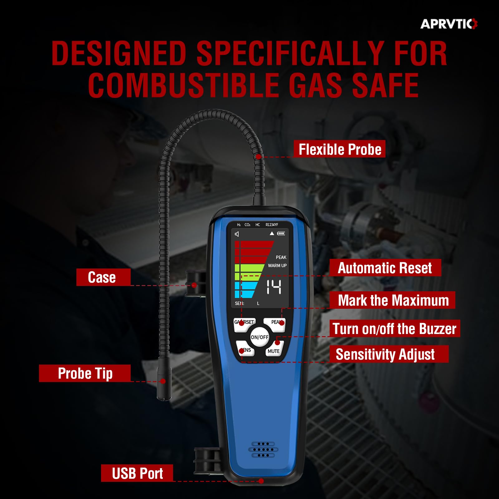 Aprvtio ALD-50 Natural Gas Leak Detector - Combustible & Propane Gas Detector with 16