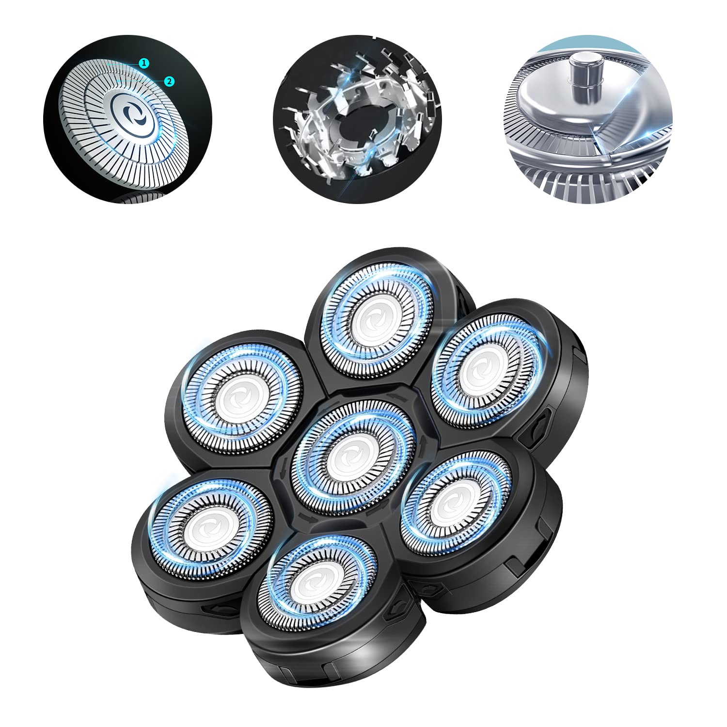 Upgraded 7D Electric Shaver Replacement Head for Men - Wet & Dry Floating Razor Blades - Freedom Bald Shavers Replacement Heads - Close Shave for Sensitive Skin (Gray) - Perfect for Travel, Gym & Daily Shaving Routine