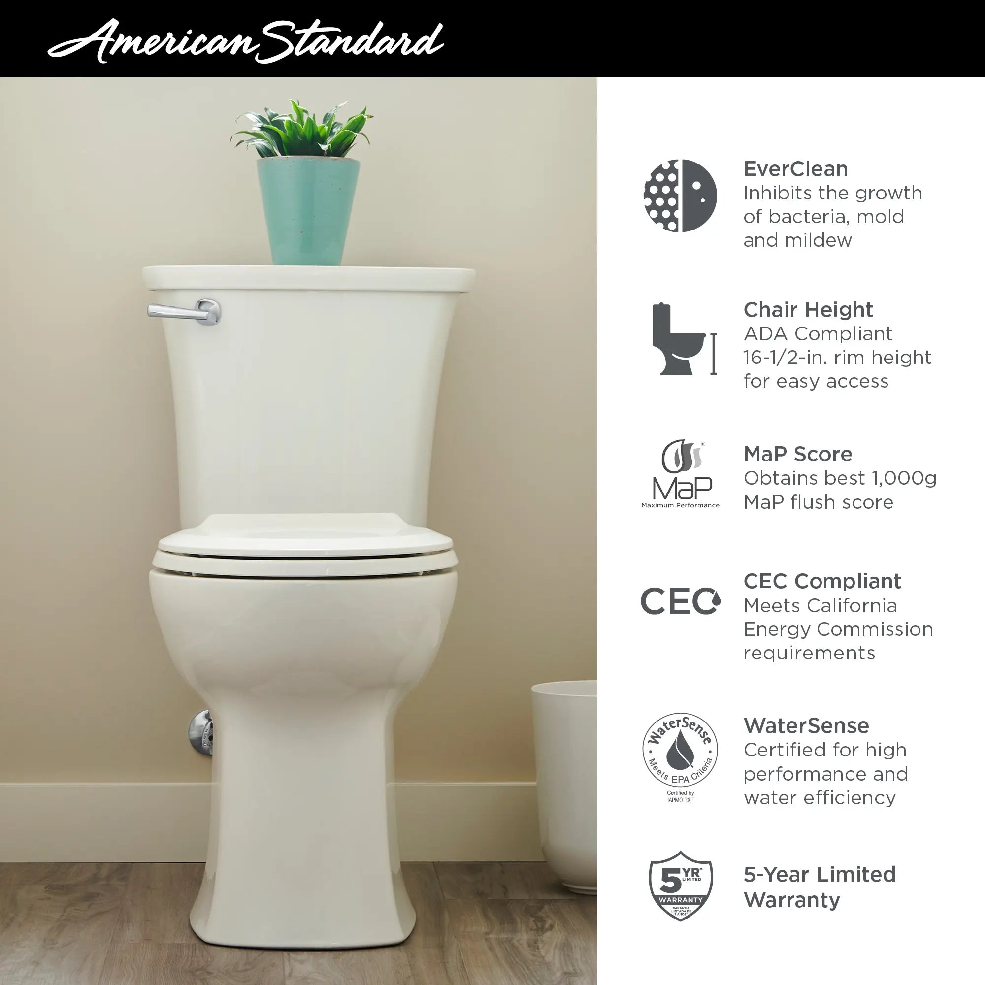 Edgemere® Two-Piece 1.28 GPF/4.8 LPF Elongated Chair Height Toilet Bowl (Seat Not Included) - Perfect for Small Bathrooms & ADA Compliant Spaces