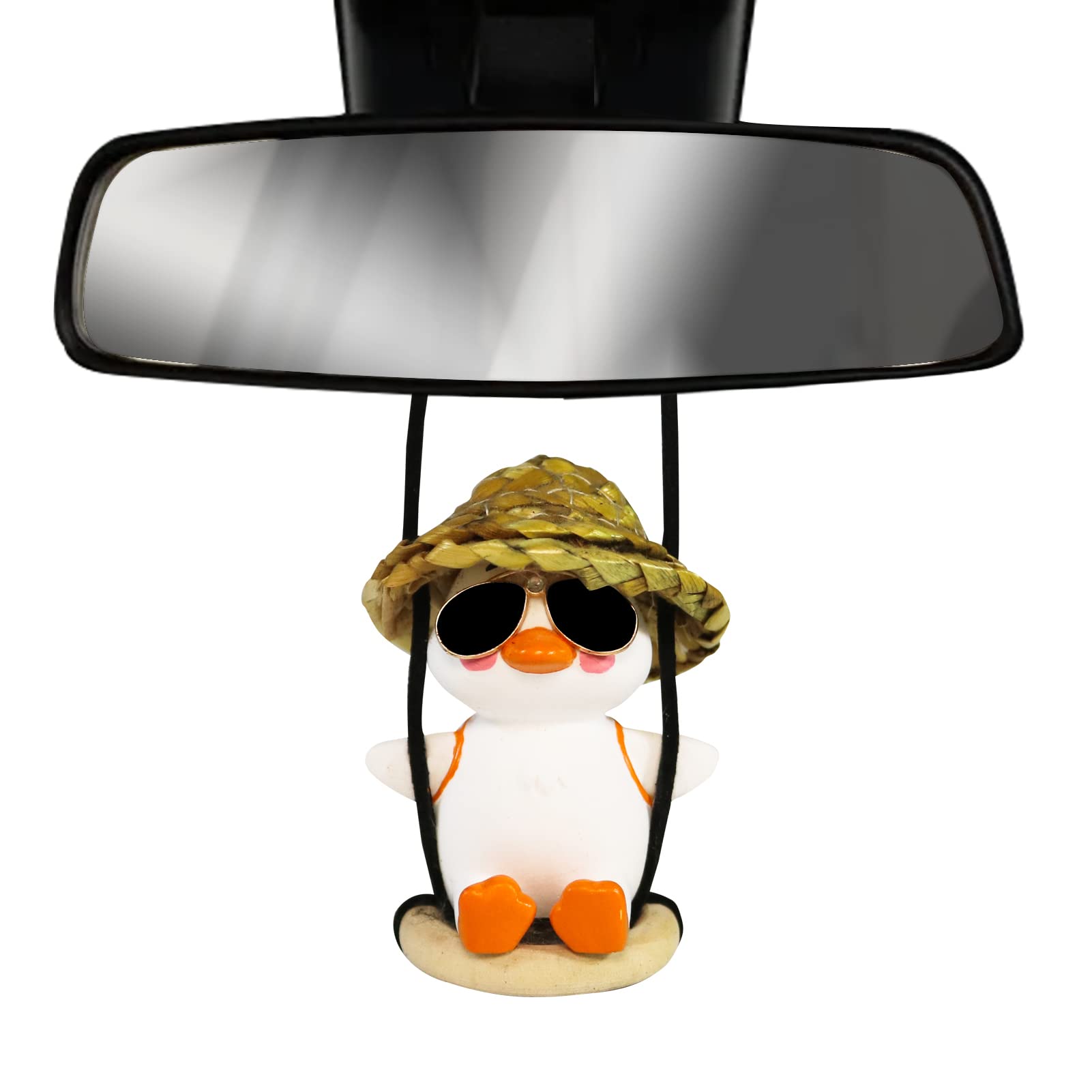 ASYH Swinging Duck Car Hanging Ornament - Cute Swing Duck Decor for Rear View Mirror, Car Accessories (White) - Perfect for Road Trips & Gifts