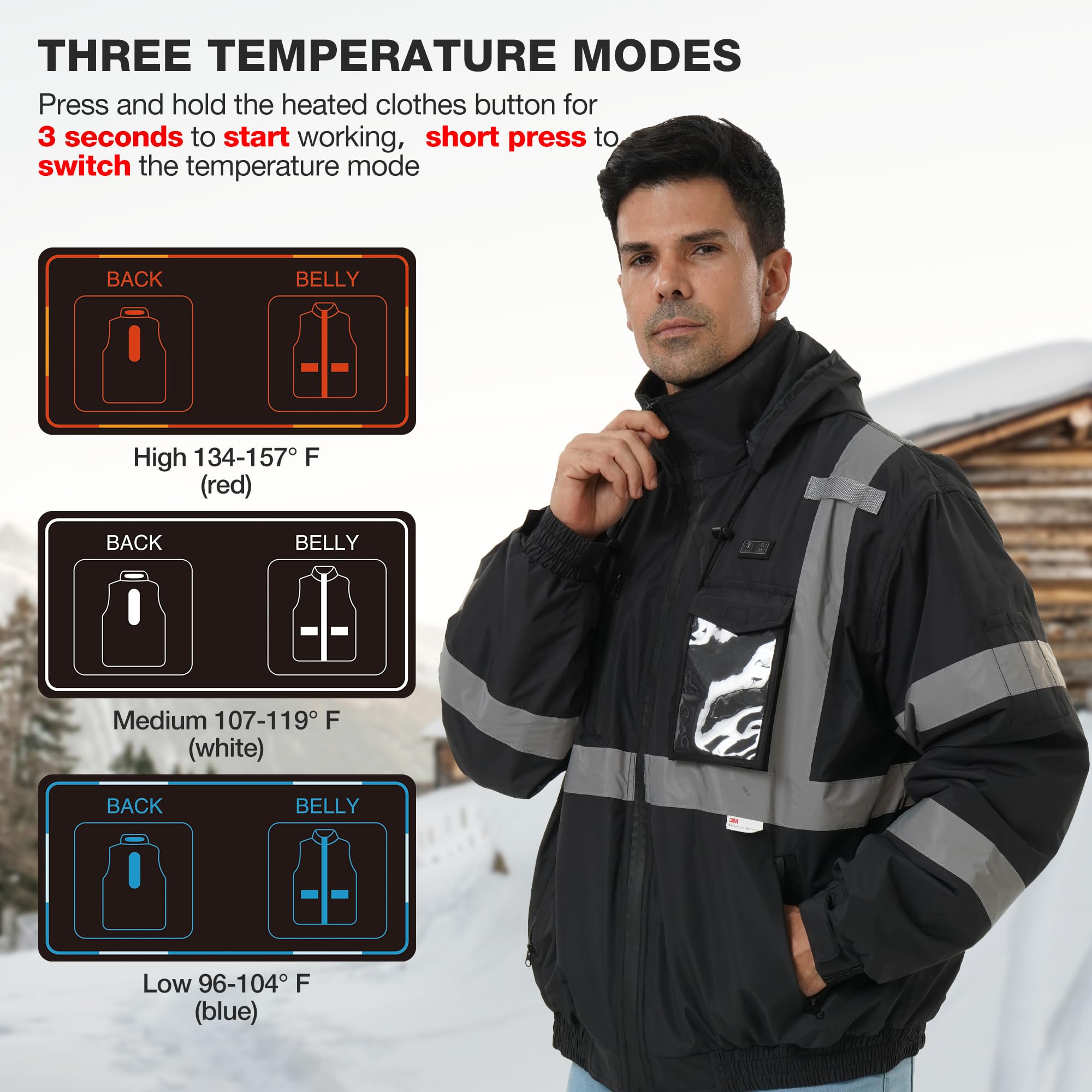 3M Reflective Heated Safety Jacket - Waterproof CLASS 3 Hi-Vis Work Jacket with Heating | High Visibility for Construction, Road Work & Winter Outdoor Activities