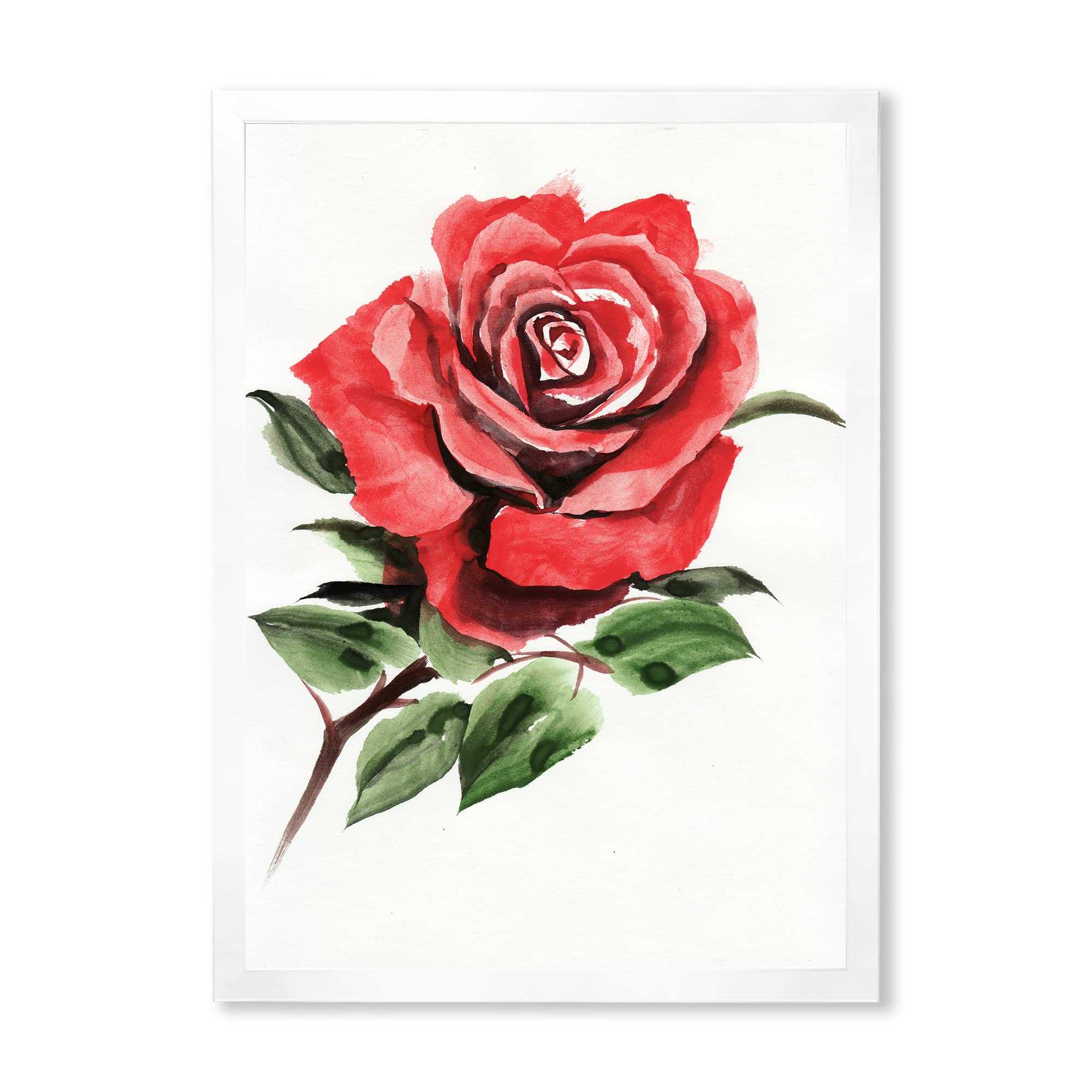 Vintage Red Rose Flower III Traditional Framed Wall Art - Classic Home Decor for Living Room, Bedroom & Office | Ready to Hang Canvas Painting