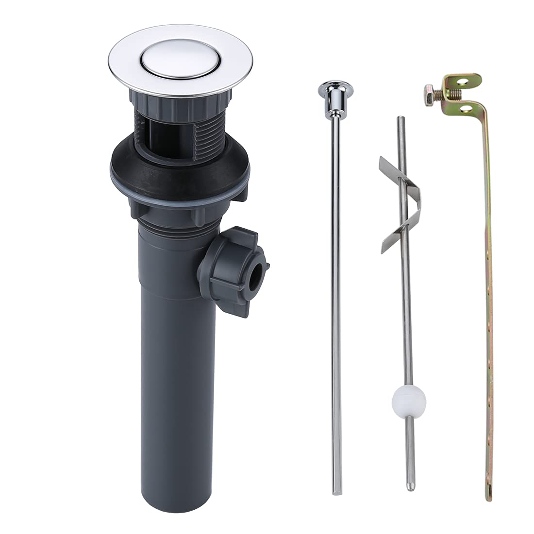 WOWOW Pop Up Drain Assembly with Lift Rod & Overflow Drain Stopper - Chrome Bathroom Sink Drain Kit for Easy Installation & Leak Prevention | Perfect for Bathroom Renovation & DIY Plumbing Projects