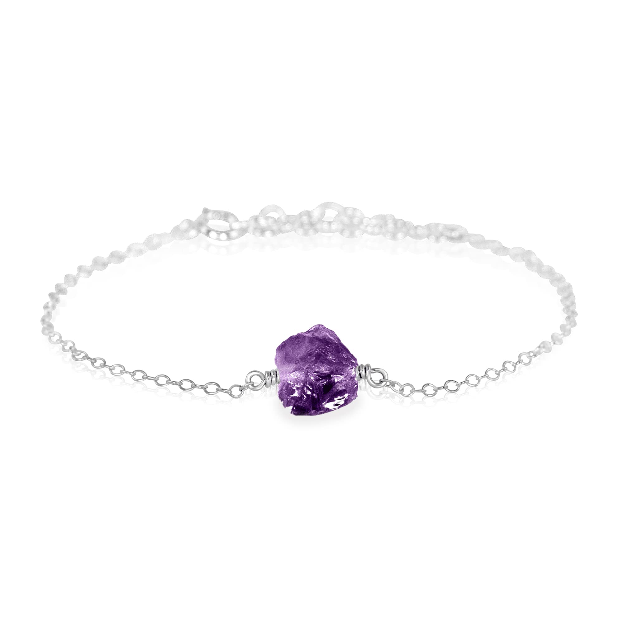 Luna Tide Amethyst Raw Nugget Sterling Silver Anklet - Natural Healing Crystal Jewelry for Women, Boho Chic Ankle Bracelet for Yoga, Meditation & Spiritual Wellness