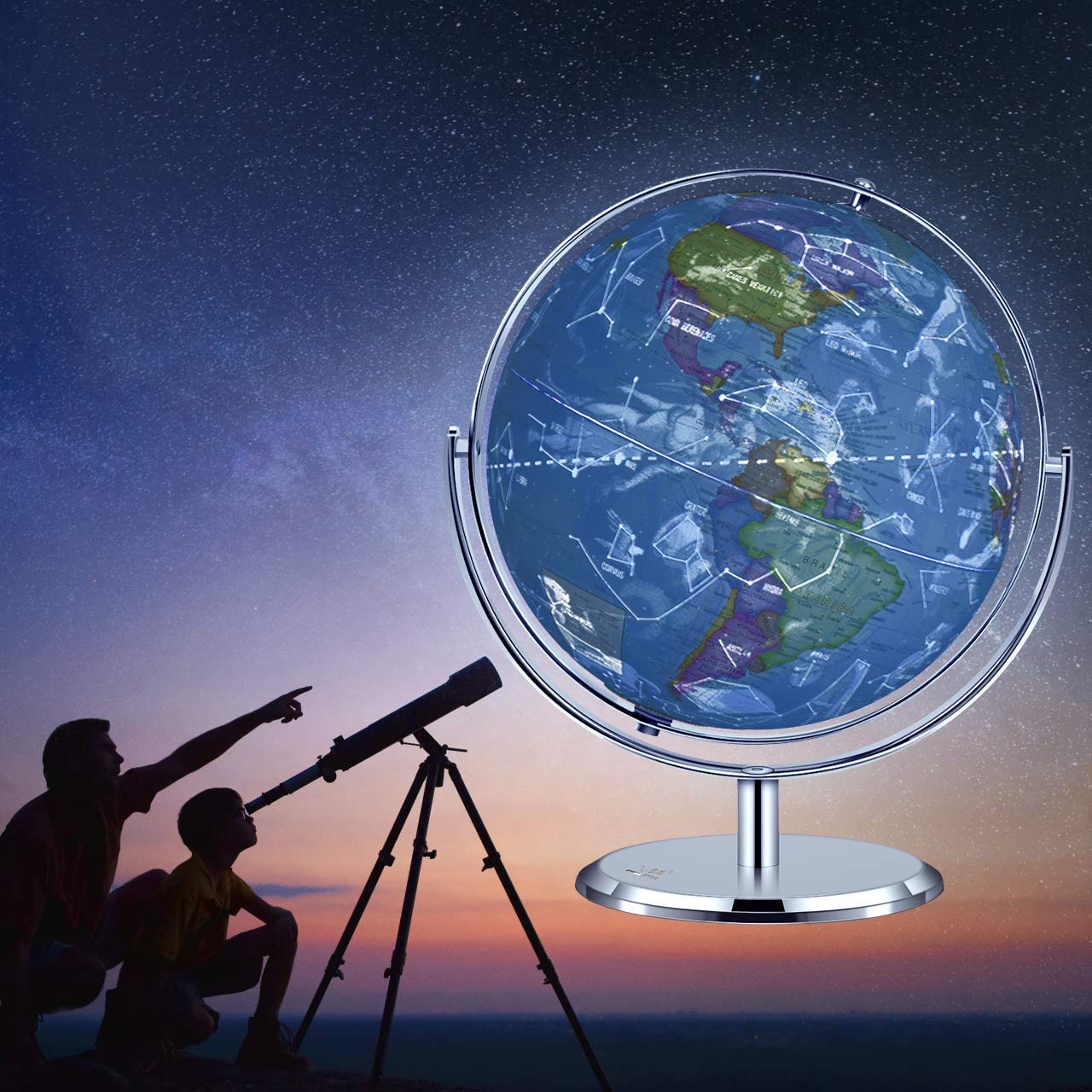 Educational Illuminated World Globe for Kids - Interactive Learning Globe with LED Night Light & Stand - Perfect for Bedroom, Study Room & Geography Lessons