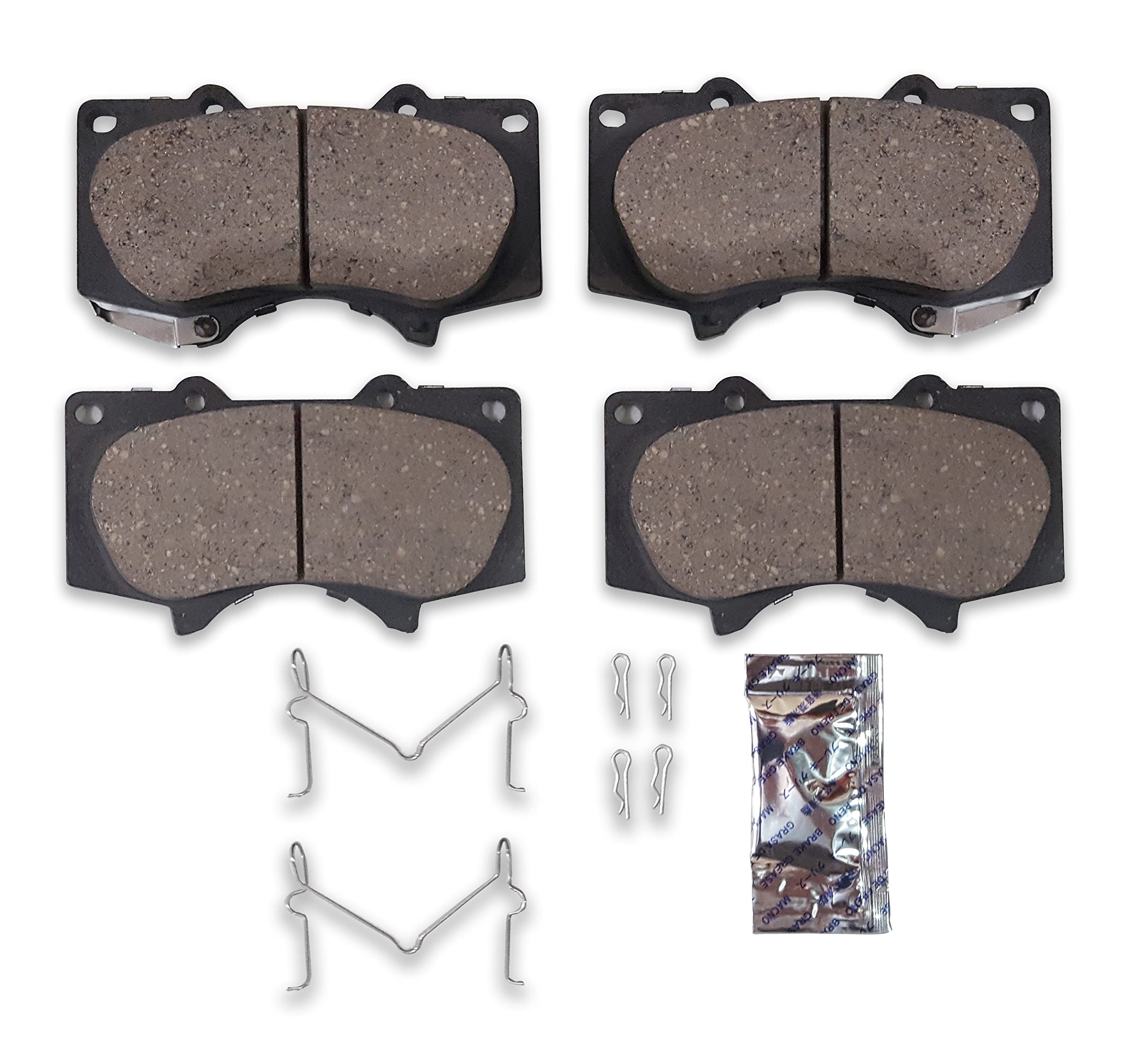 Premium Ceramic Brake Pad Kit with Hardware & Grease - Compatible with 2005-2023 Toyota Tacoma (6 Lug Nut Wheels) | Heavy Duty Front Brake Pads | Smooth Stopping Power for Off-Road & Daily Driving