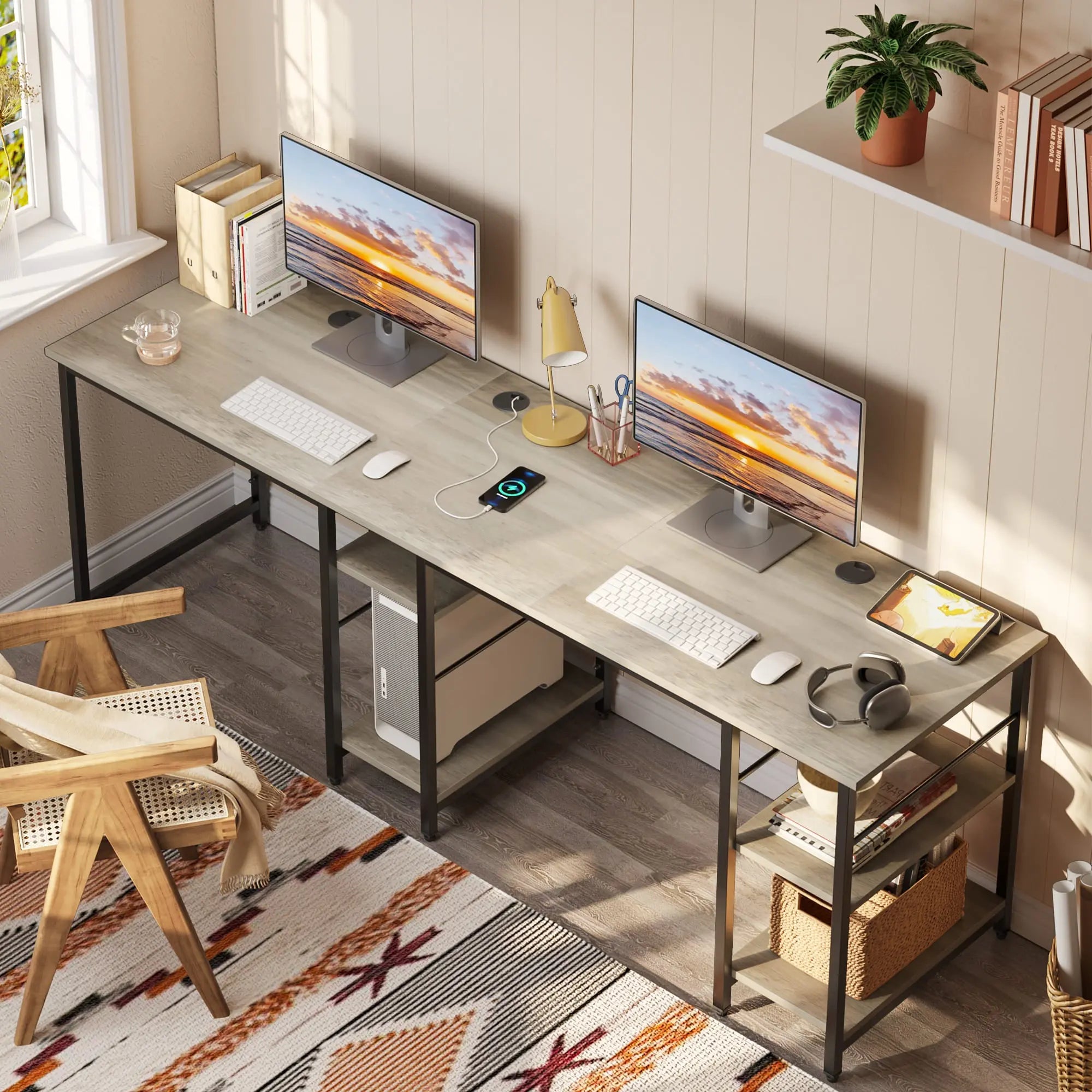 Bestier 86 Inch L-Shaped Computer Desk for Two - Home Office Gaming & Workstation with Large Workspace - Perfect for Couples, Roommates & Small Spaces