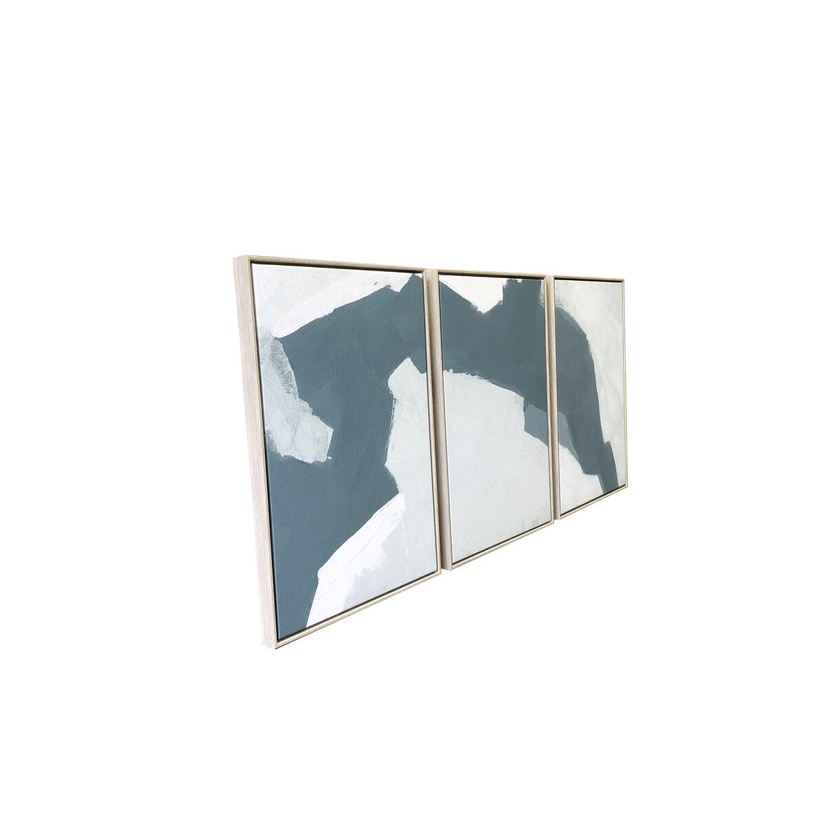 Abstract Blues 3-Piece Canvas Wall Art Set - Natural Wood Floating Frame - Modern Home Decor for Living Room, Bedroom & Office