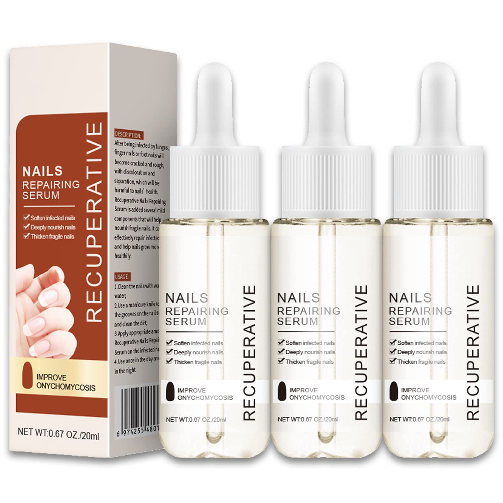 GFOUK 7-Day Nail Growth & Strengthening Serum - Natural Nail Repair Treatment for Damaged Nails (3pc Kit) | Fast Nail Growth Solution for Weak, Brittle & Peeling Nails - Perfect for Manicures & Nail Care Routine