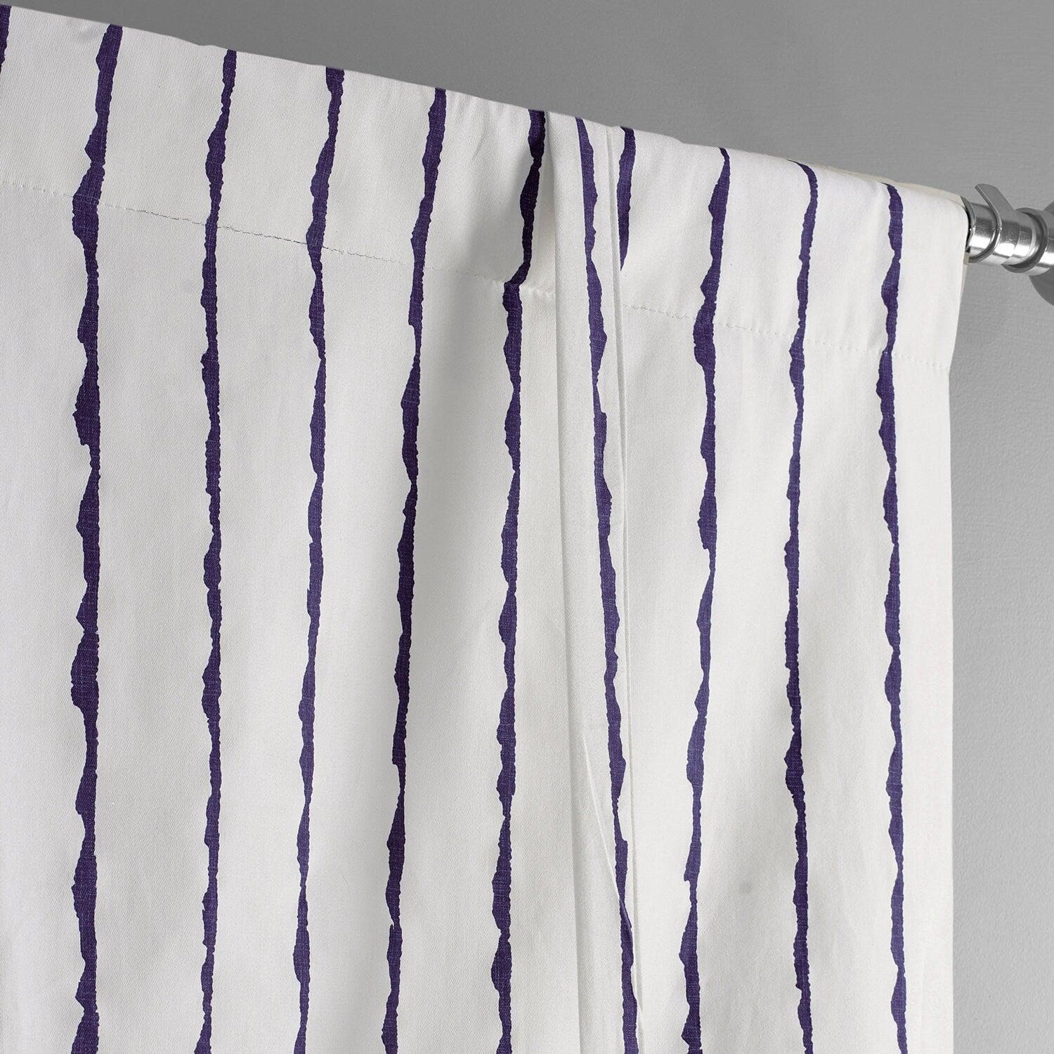 Premium Sharkskin Blue Striped Blackout Window Shade - 100% Cotton Room Darkening Curtain with Tie-Up Design for Bedroom, Nursery & Home Decor