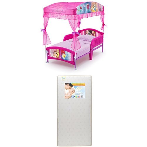 Disney Princess Twinkle Stars Toddler Bed with Canopy & Mattress - Delta Children's Convertible Crib for Girls - Perfect for Nursery, Bedroom & Playroom Decor
