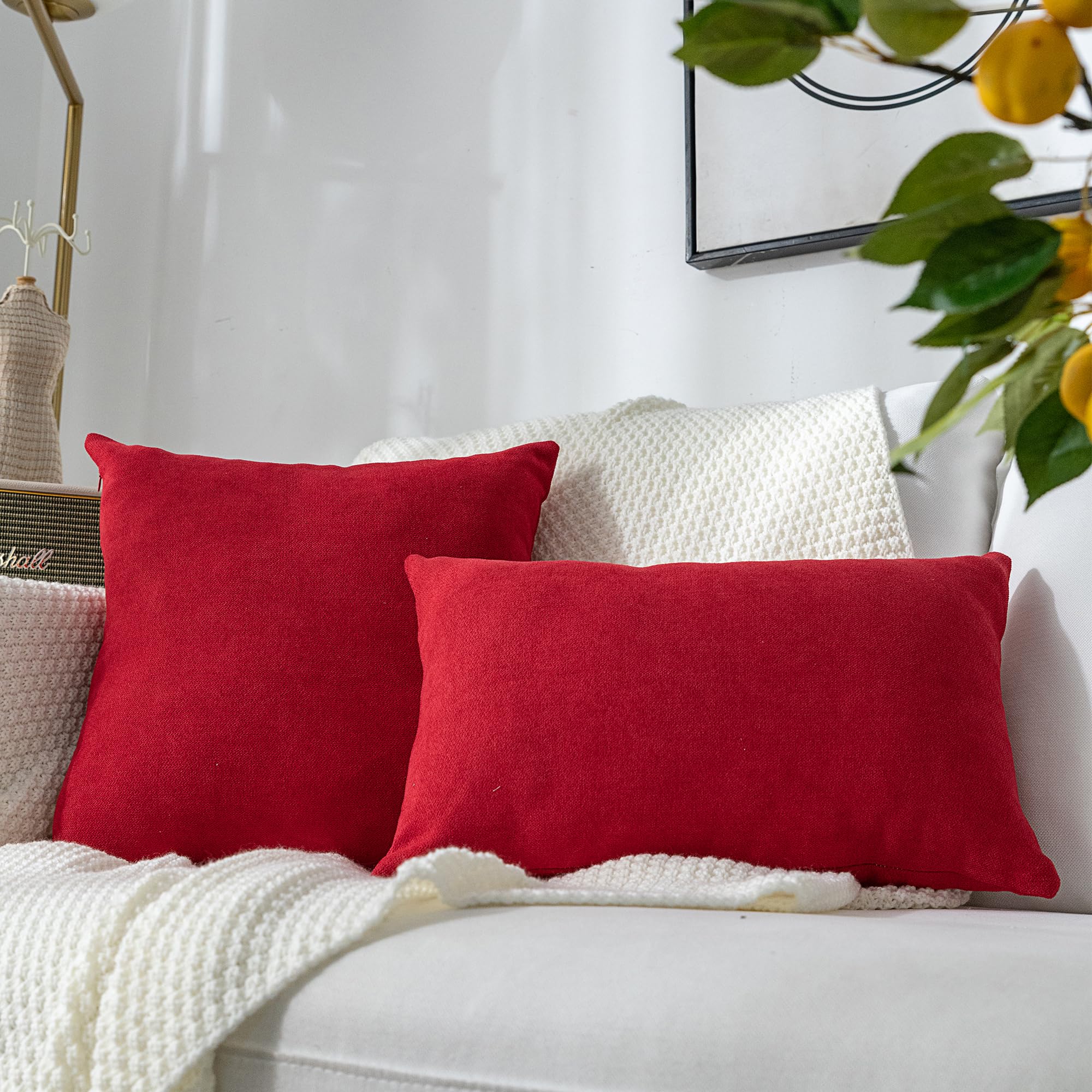 Stellhome Red Christmas Throw Pillow Covers 18x18 Inch - Soft Square Cushion Covers for Sofa, Bed, Bench - Holiday Home Decor (Pack of 2) - Perfect for Living Room, Bedroom & Seasonal Festive Decorations