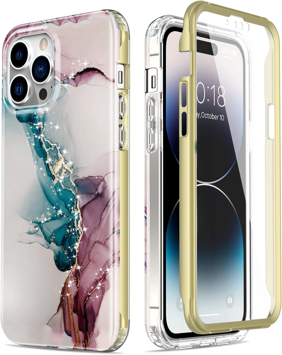 iPhone 14 Pro Case with Built-in Screen Protector - Military Grade Shockproof Cover, Purple Marble Design | Perfect for Outdoor Adventures & Daily Protection
