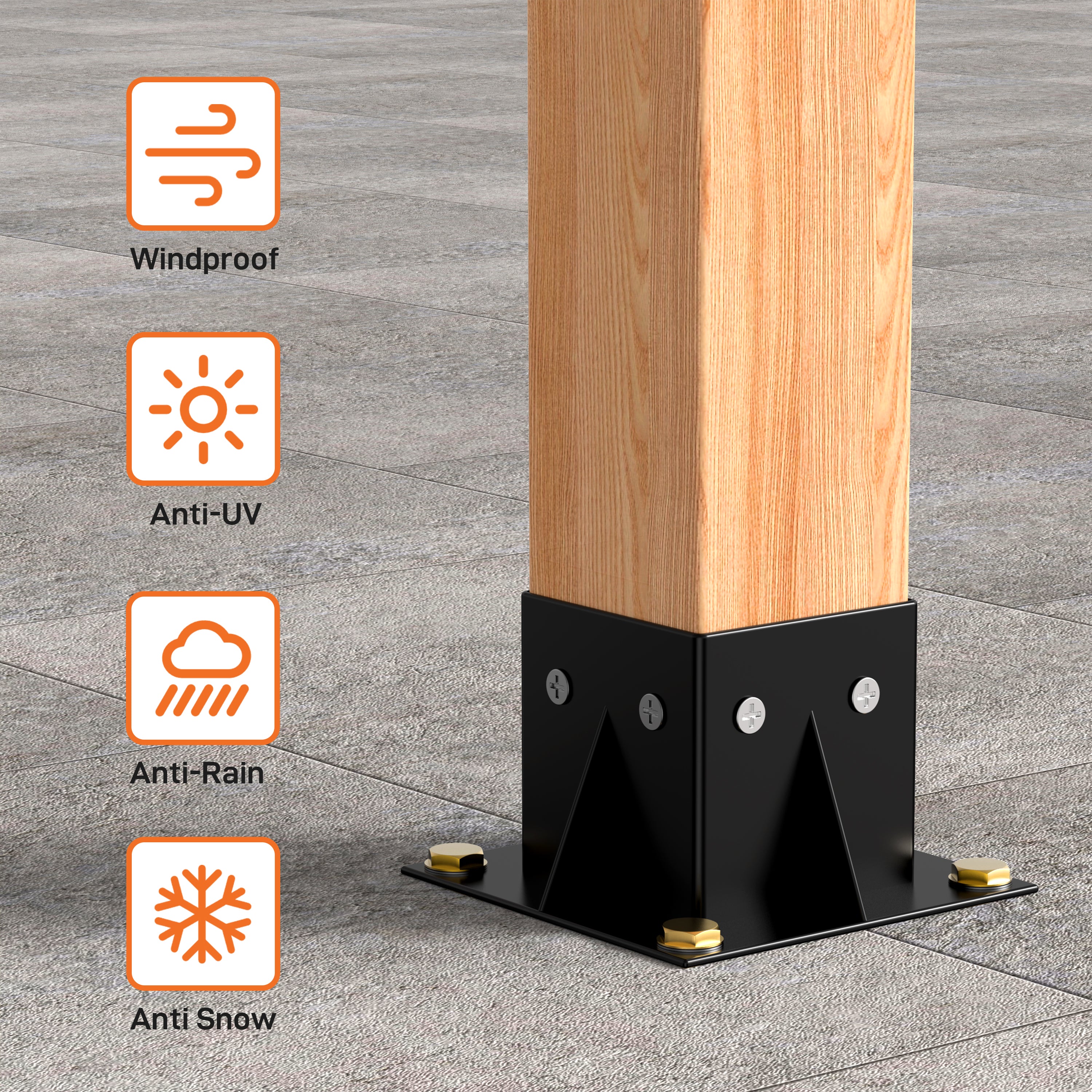 Heavy Duty 4x4 Steel Post Brackets (3.6x3.6 Inner) - 4PC Black Outdoor Fence Support Kit for Mailbox, Pergola, Deck & Garden Structures | Durable Construction for Long-Lasting Stability