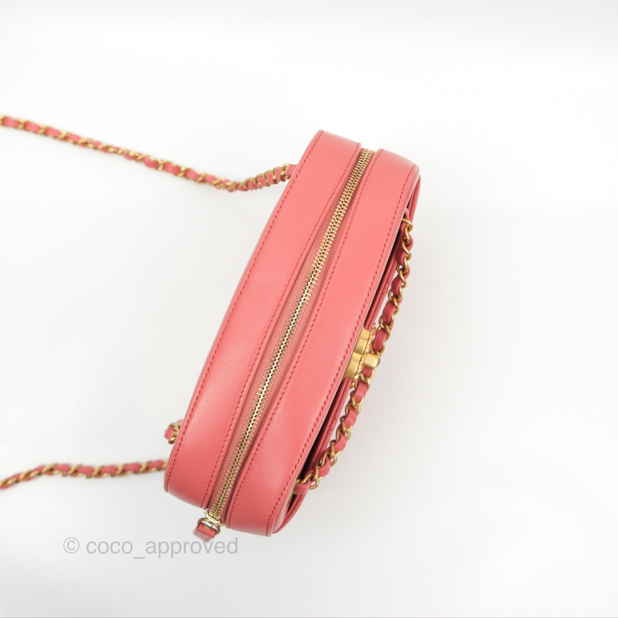 Chanel Pink Goatskin Camera Bag with Aged Gold Chain Strap - Luxury Crossbody Bag for Women, Perfect for Parties & Date Nights